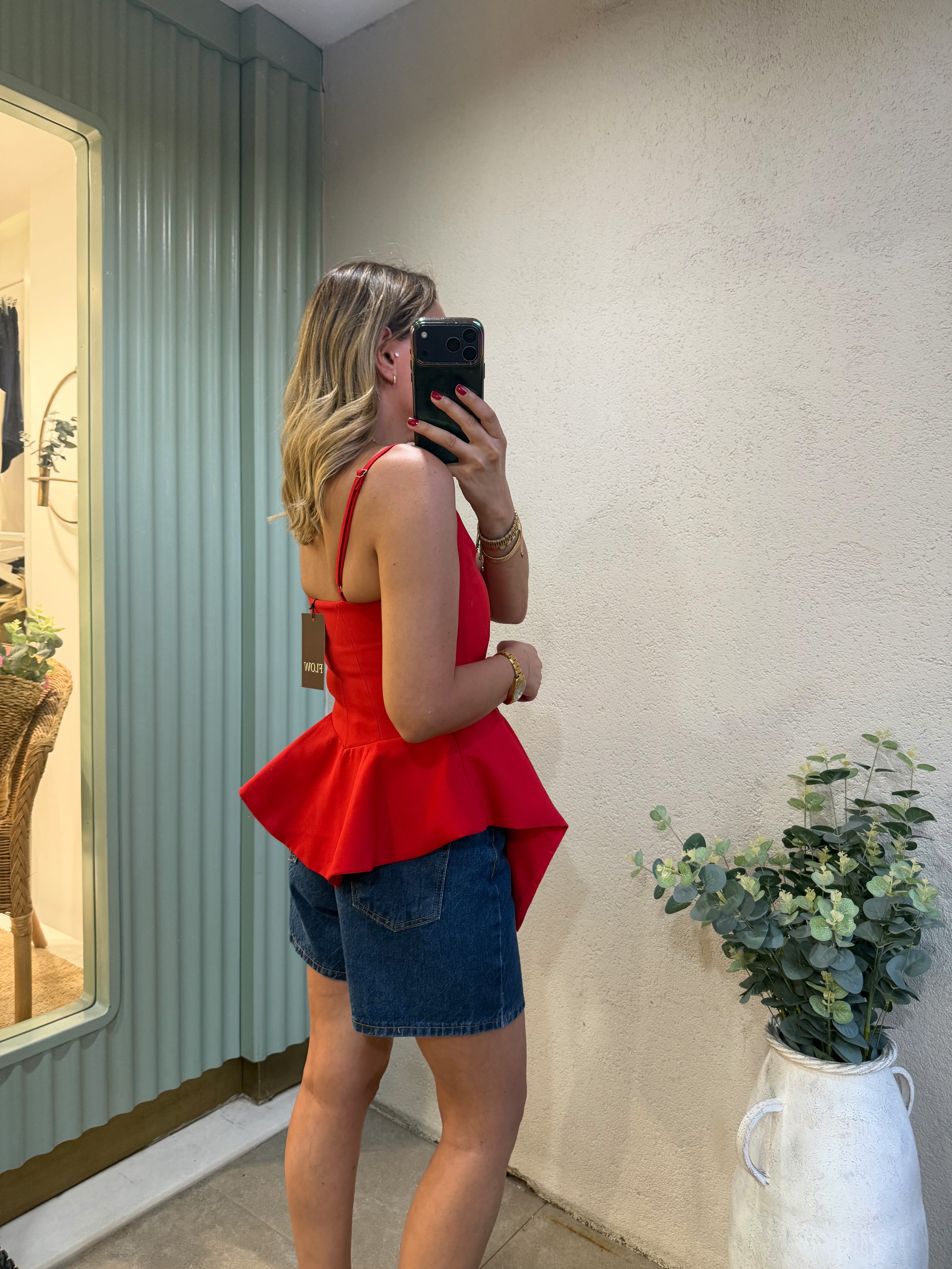 Low 3293 Mendil Etek Askılı Kırmızı Bluz