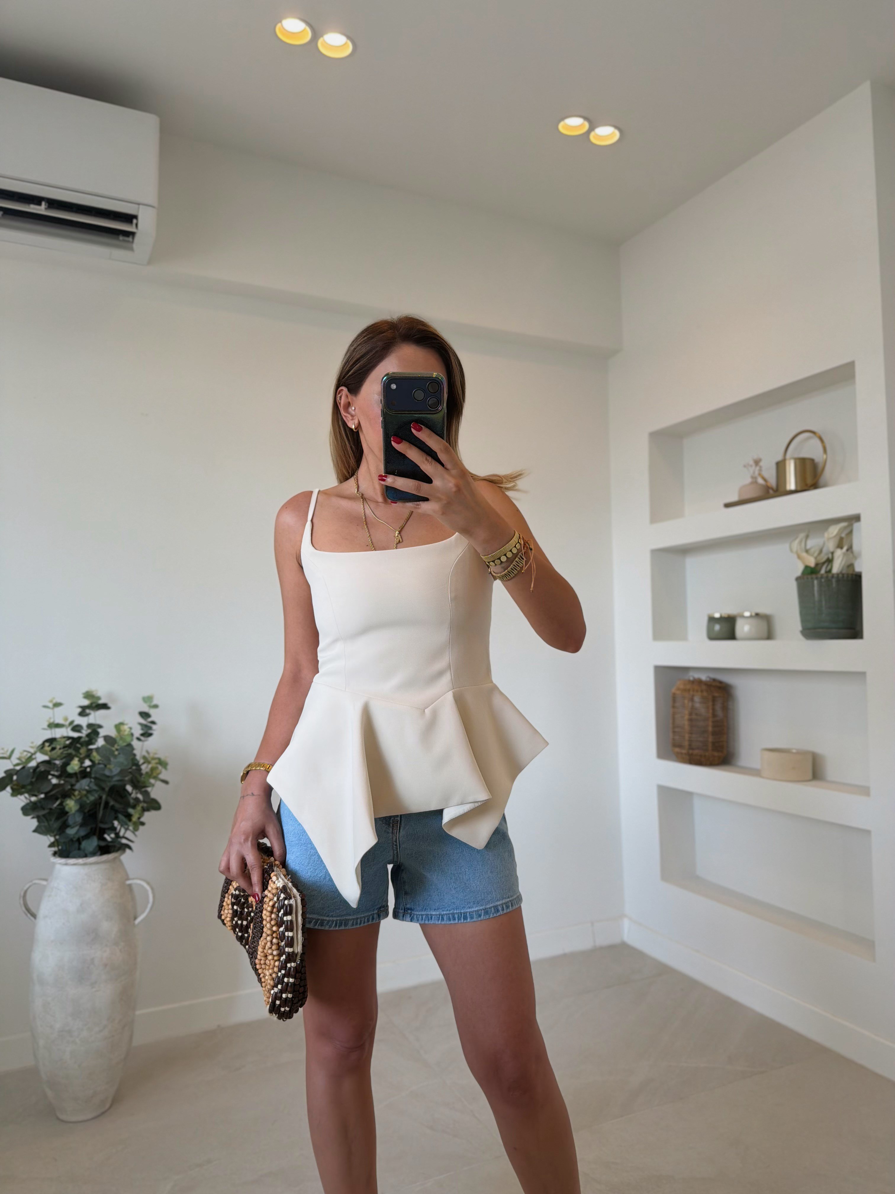 Low 3293 Mendil Etek Askılı Taş Bluz (1 beden büyük tercih ediniz)