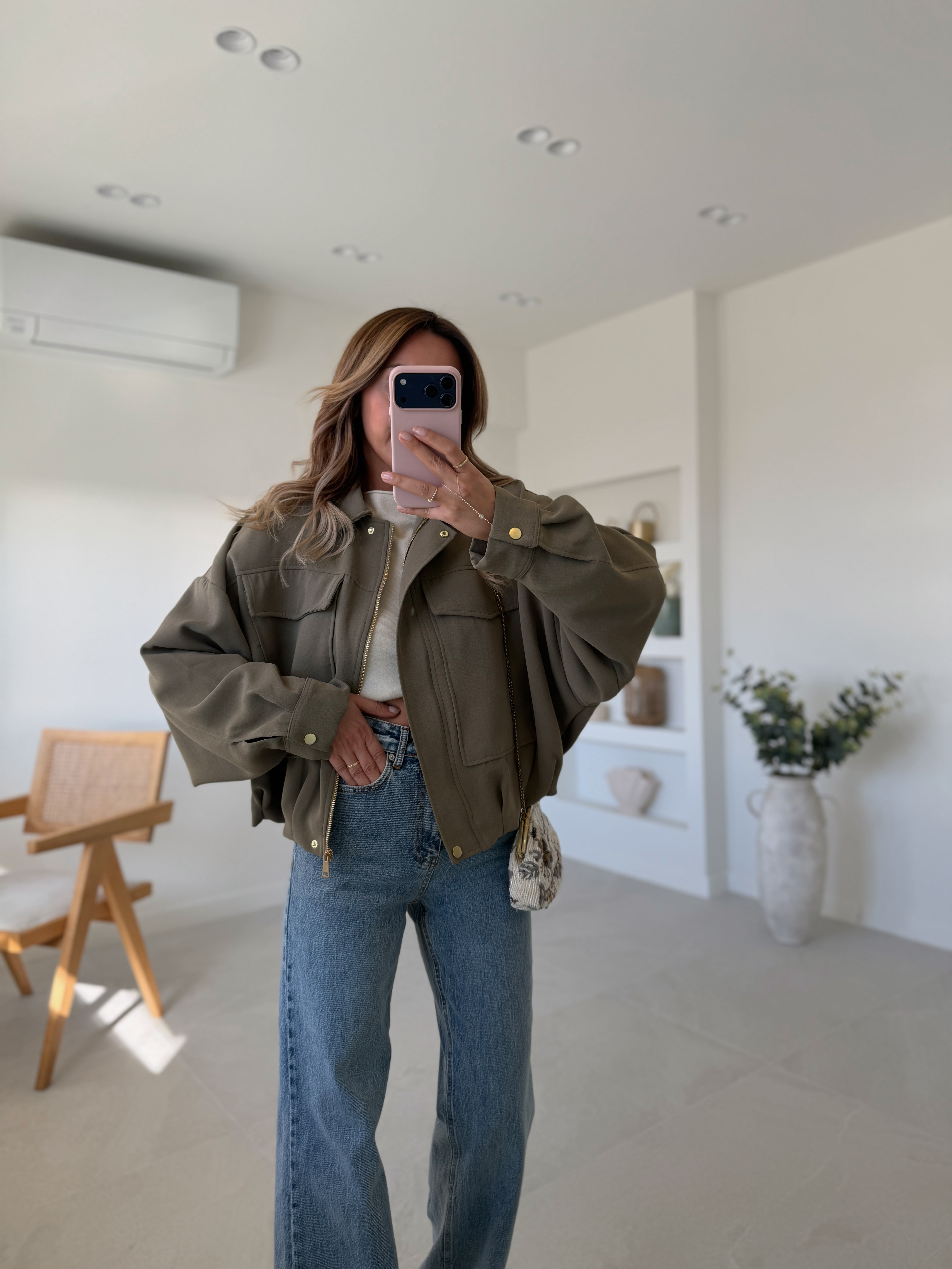 Low 5137 Kapak Cepli Haki Bomber Ceket
