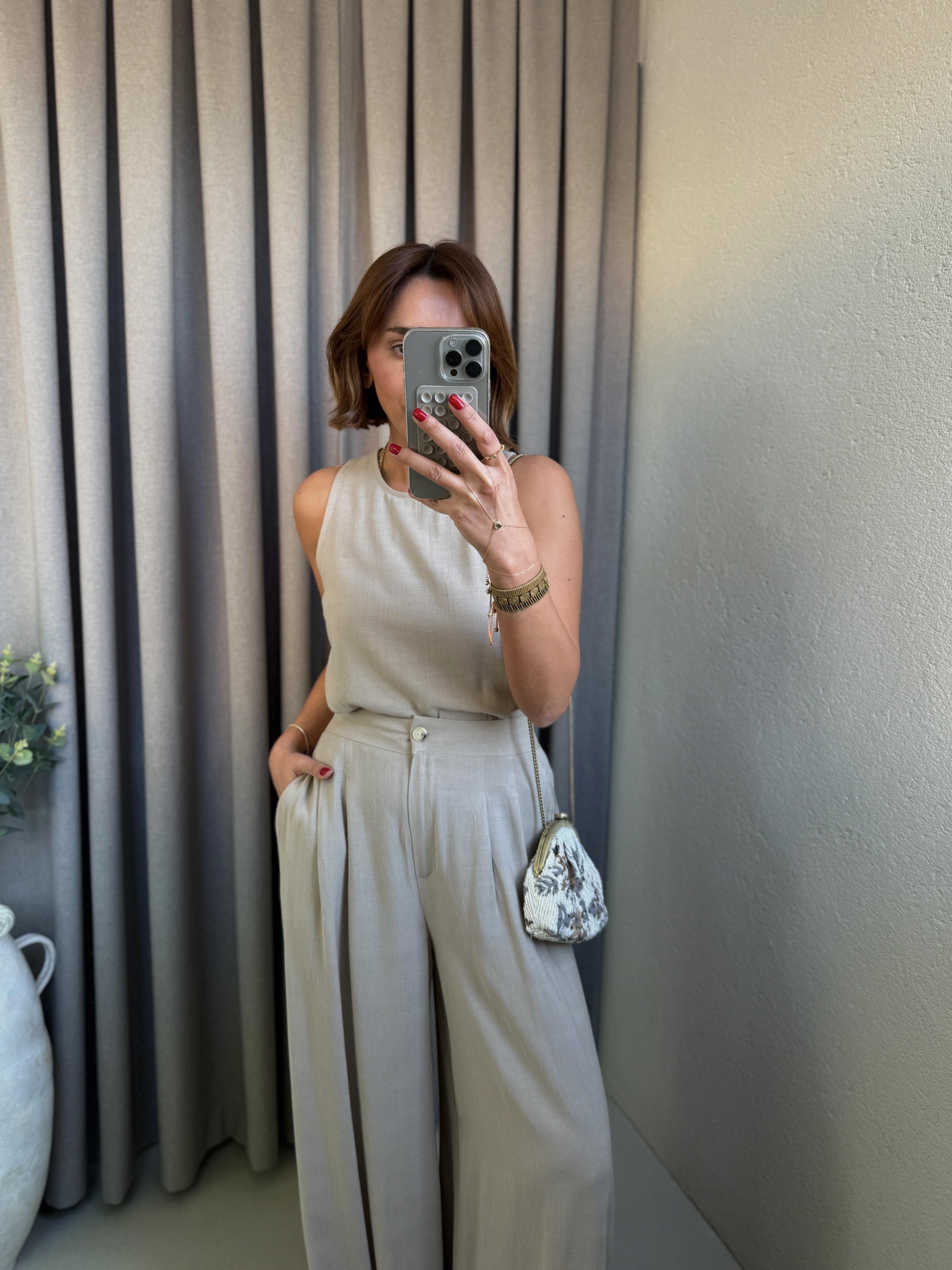 Low 7143 Keten Vizon Bluz-Pantolon Takım
