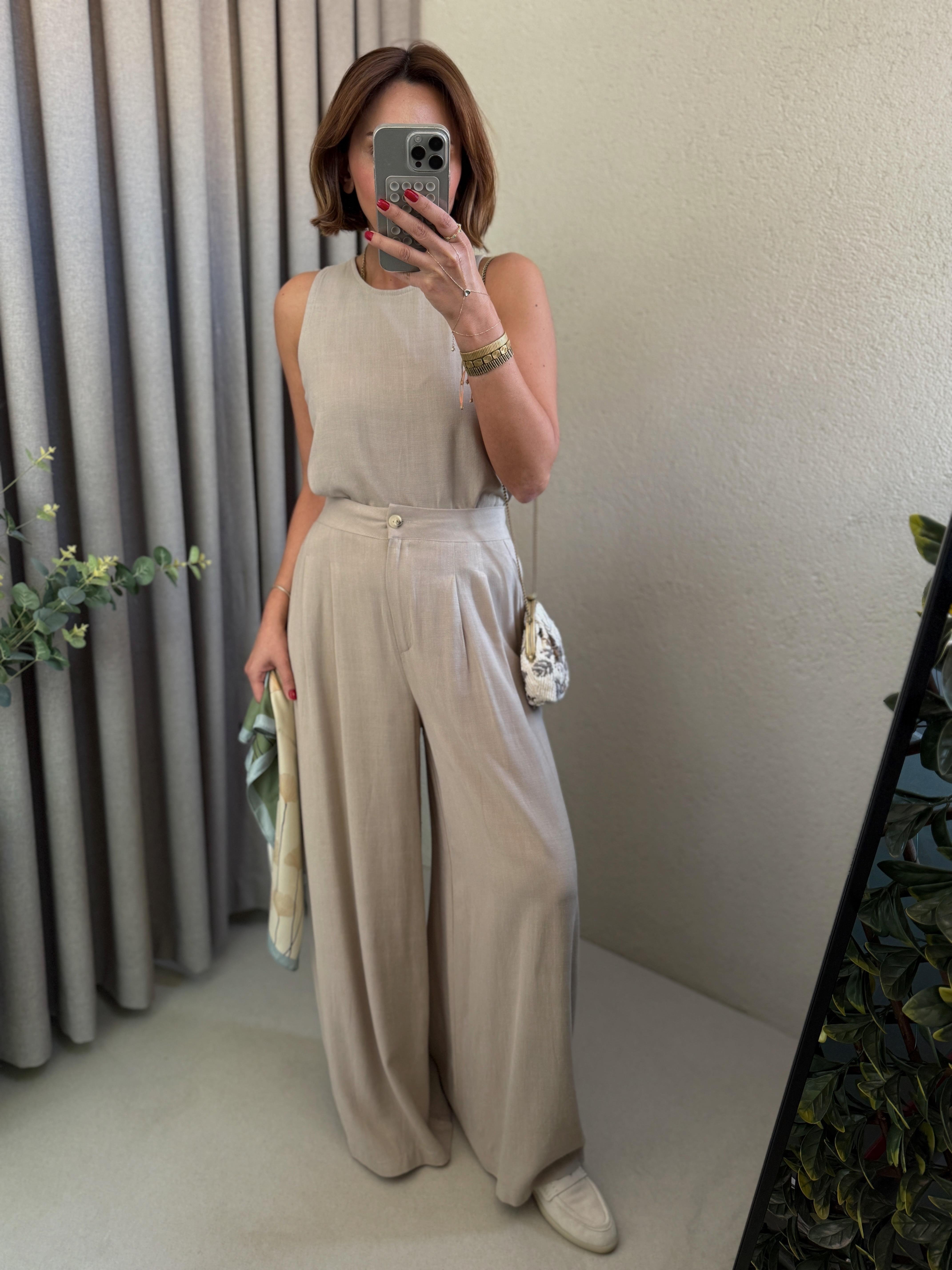 Low 7143 Keten Vizon Bluz-Pantolon Takım