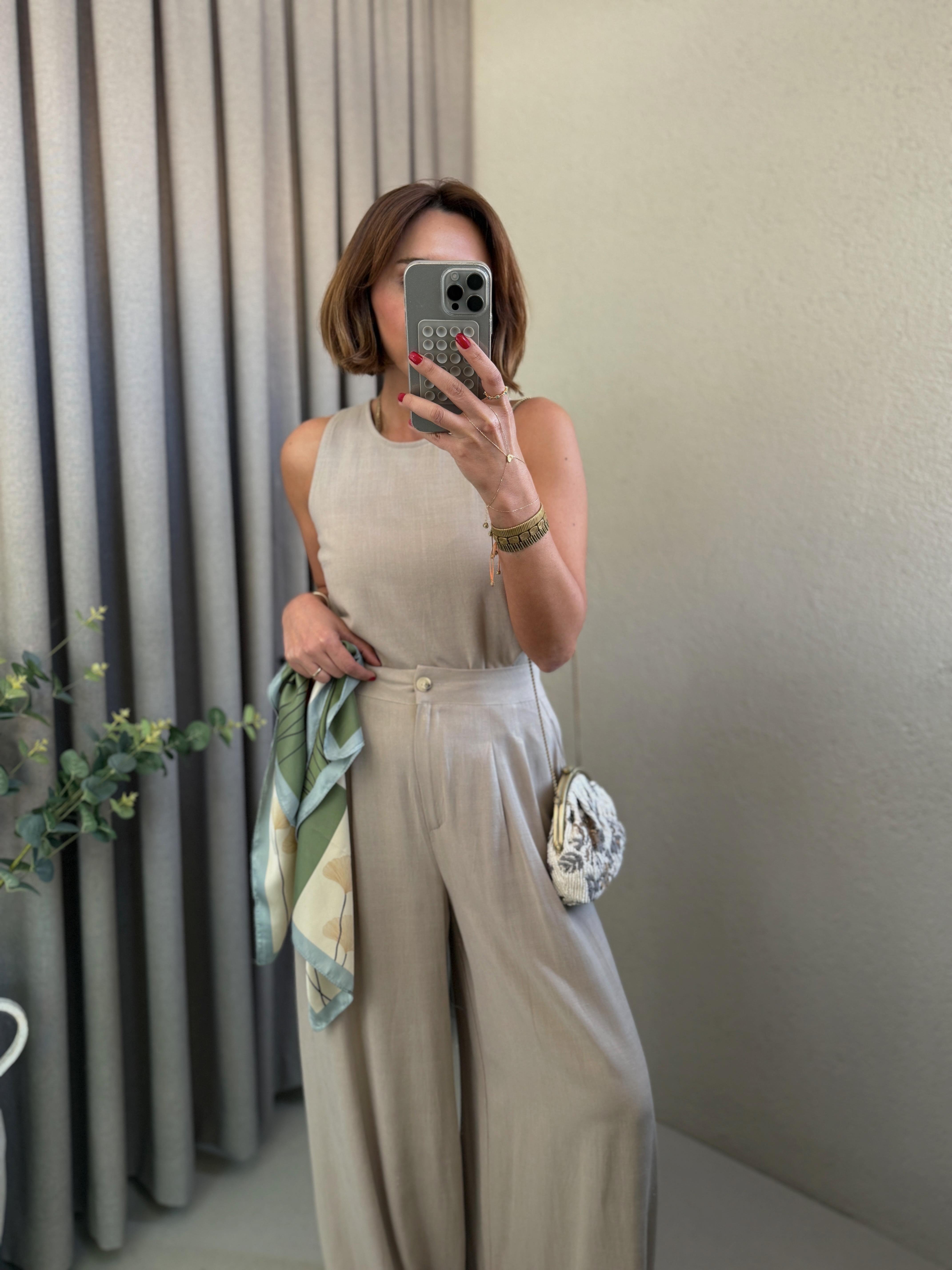 Low 7143 Keten Vizon Bluz-Pantolon Takım