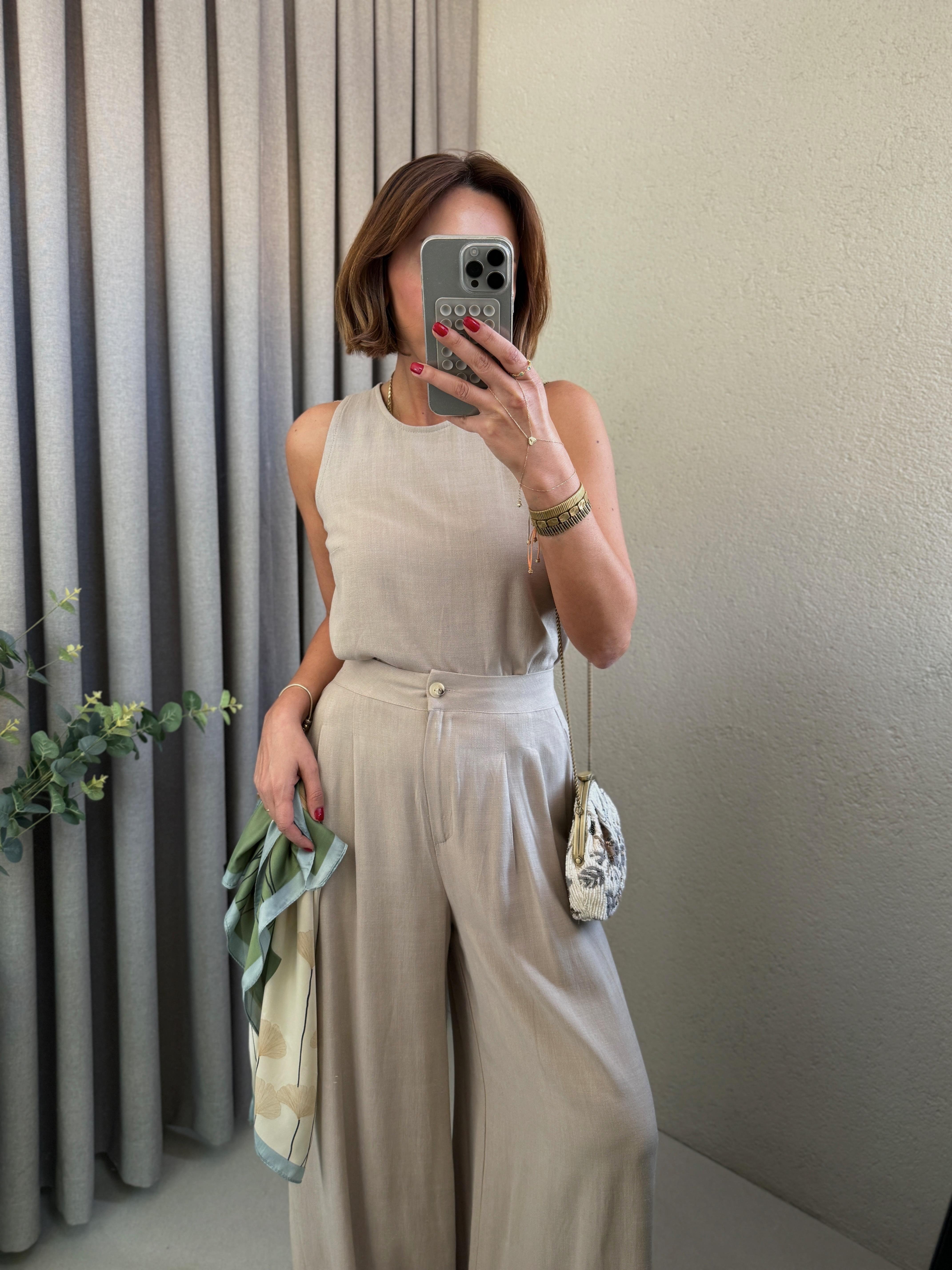 Low 7143 Keten Vizon Bluz-Pantolon Takım