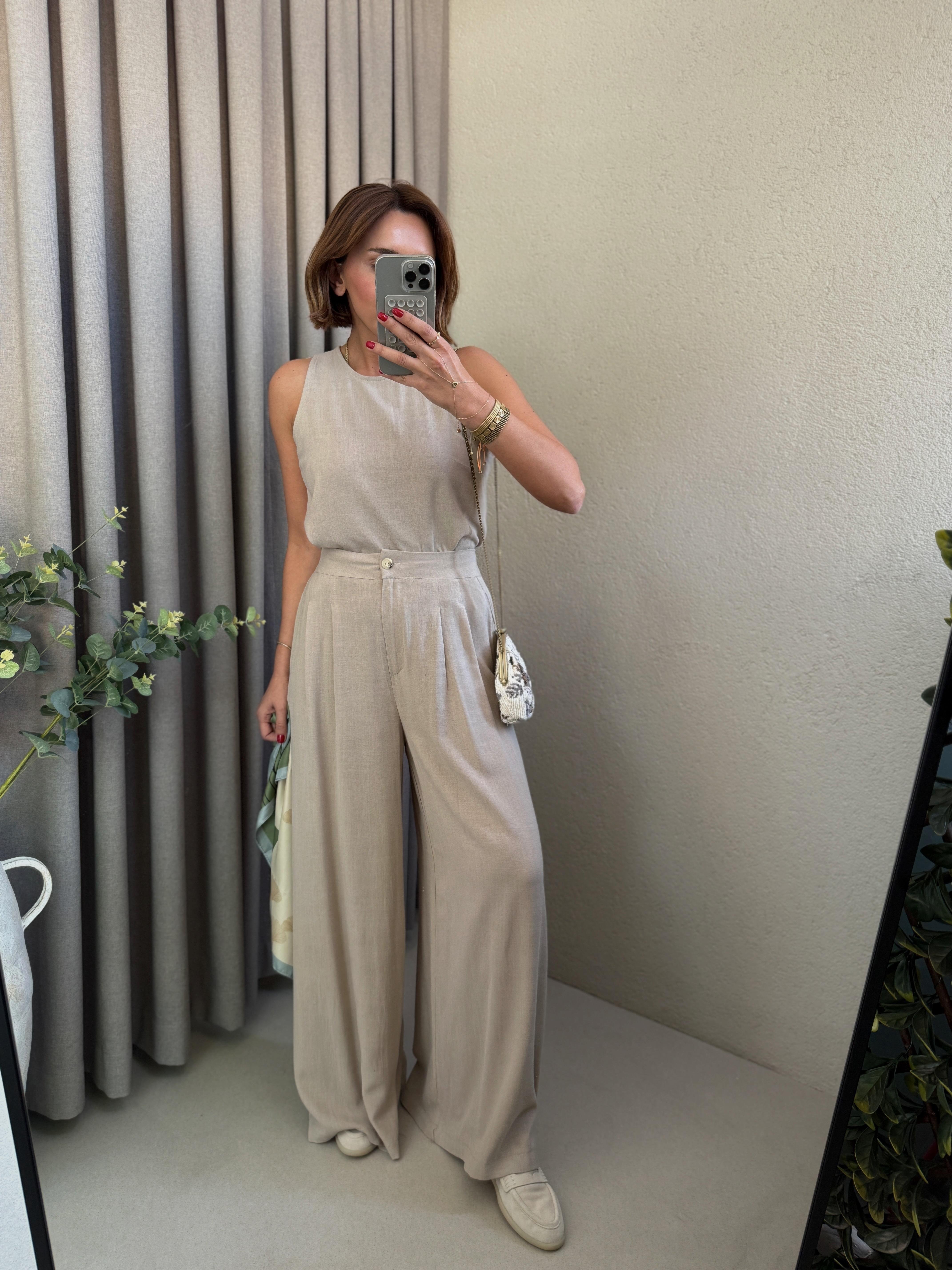 Low 7143 Keten Vizon Bluz-Pantolon Takım