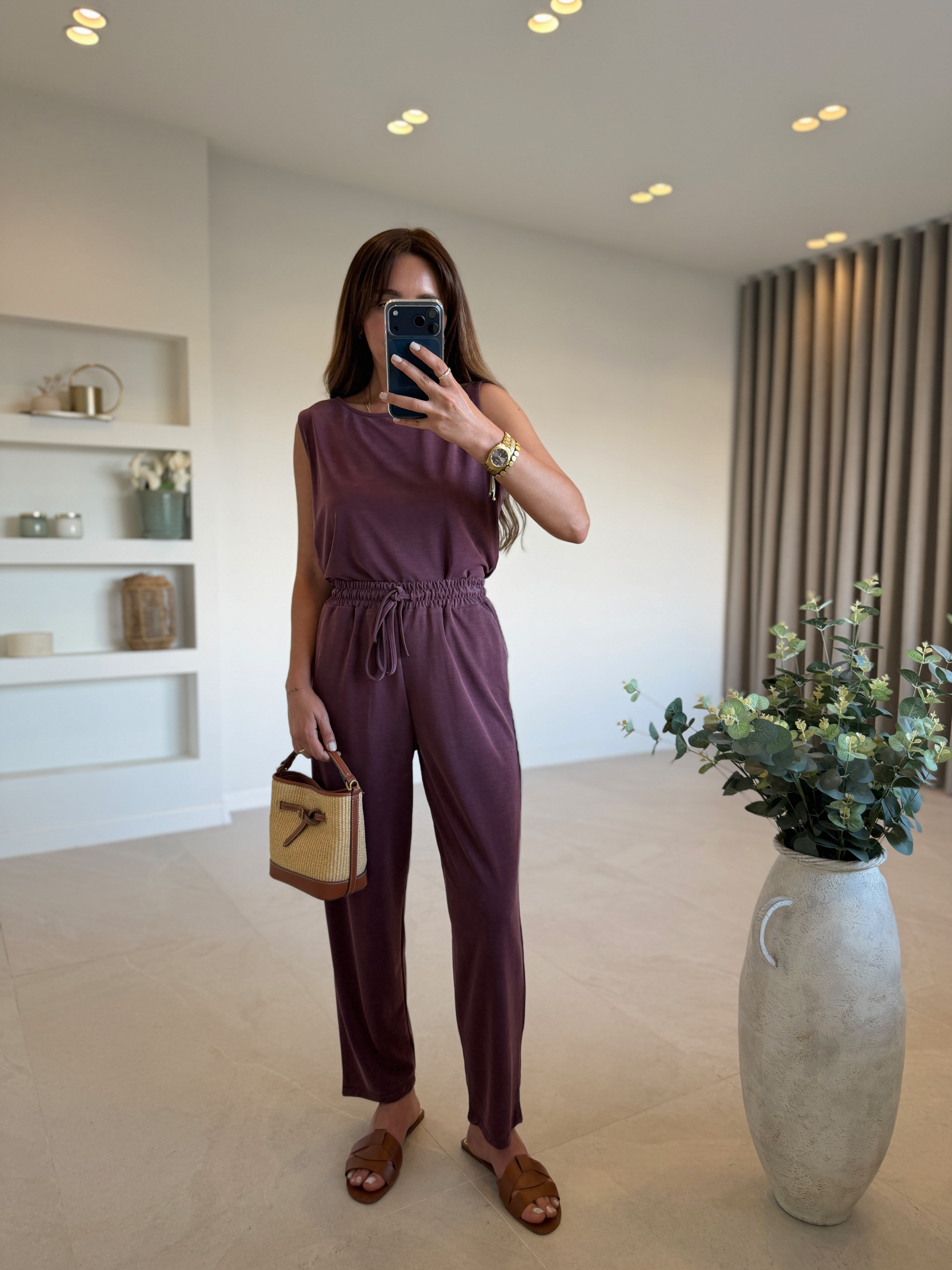 Low 7272 Modal Sıfır Kol Bordo Bluz Pantolon Takım