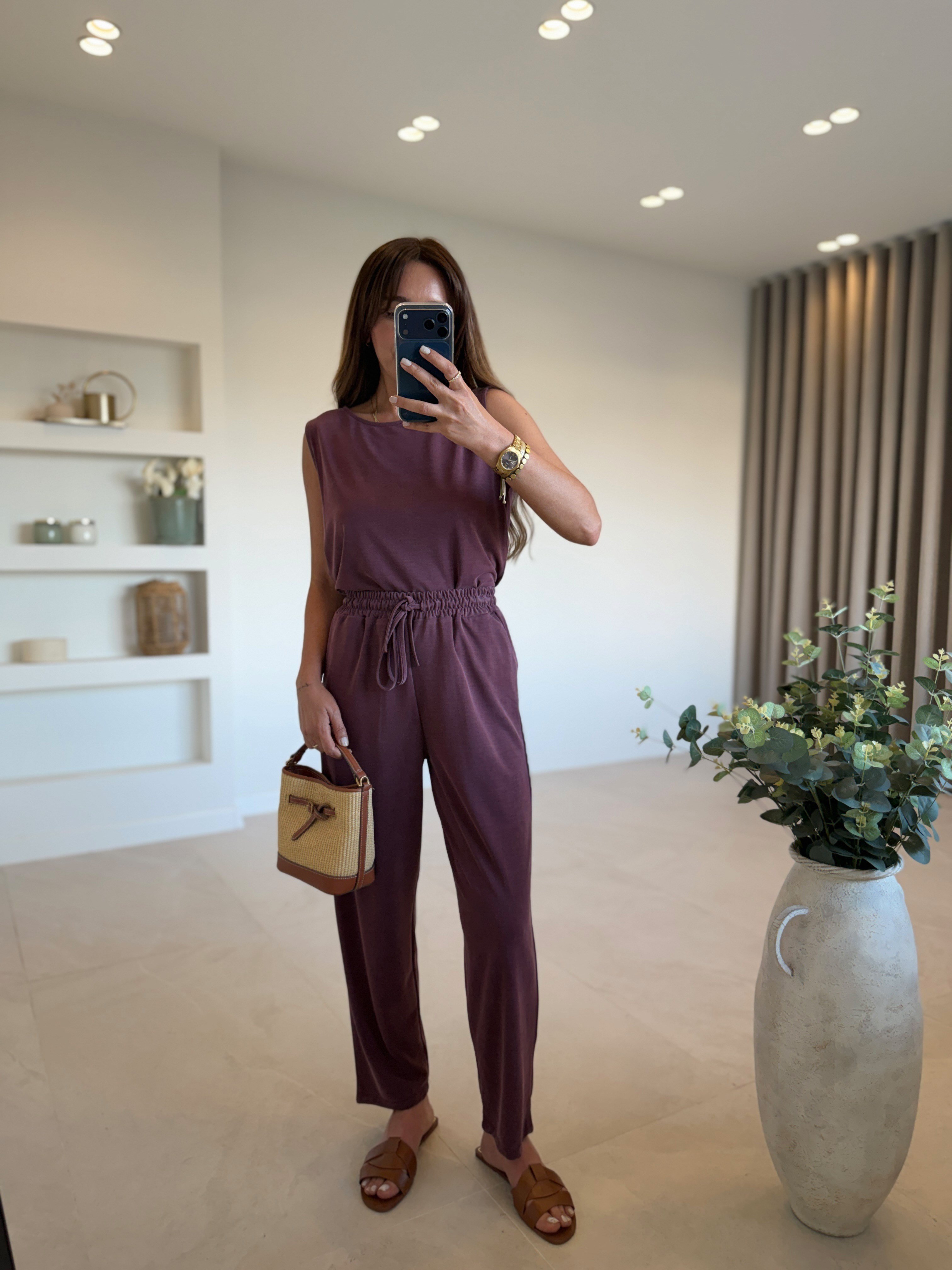 Low 7272 Modal Sıfır Kol Bordo Bluz Pantolon Takım