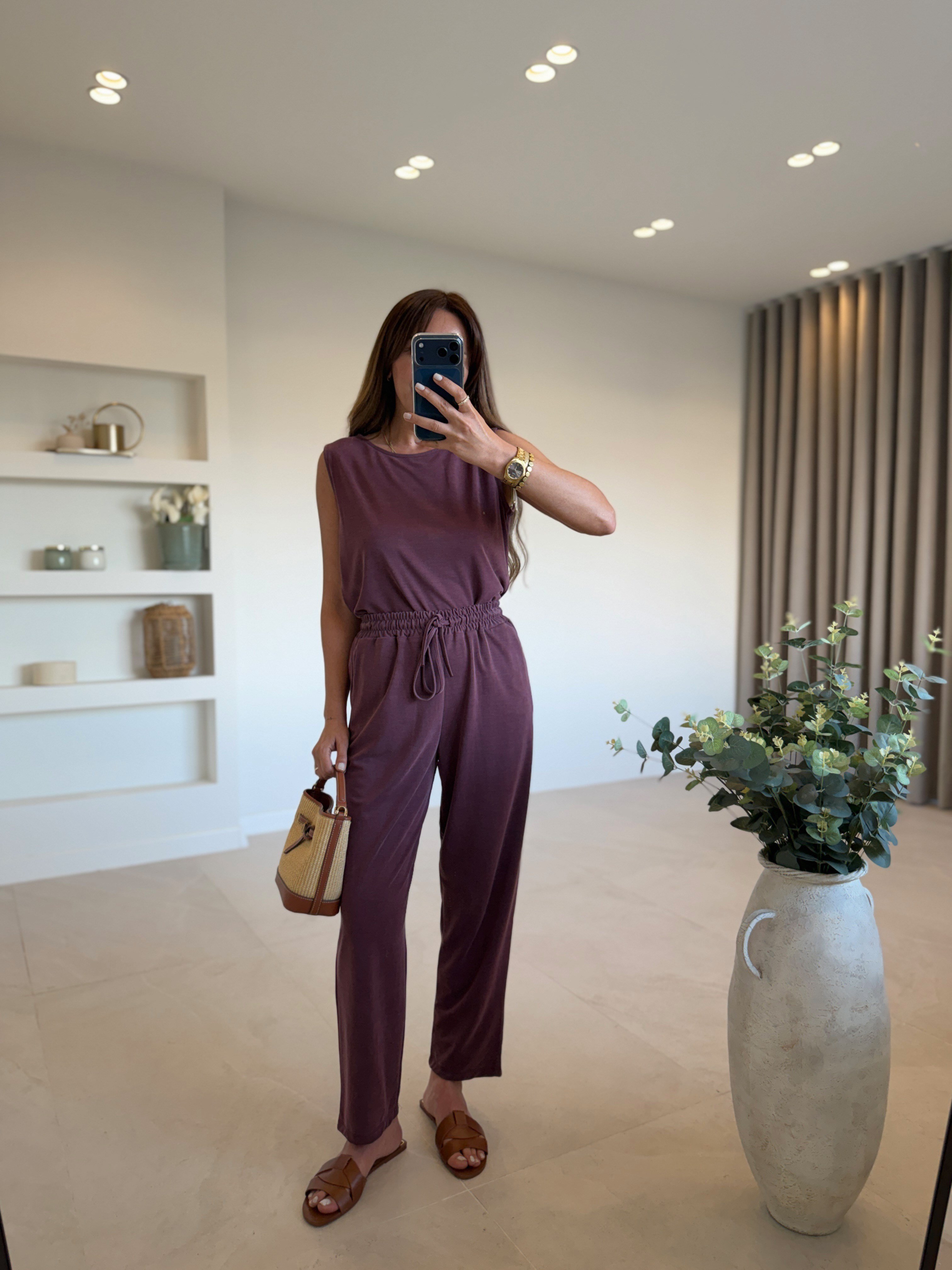 Low 7272 Modal Sıfır Kol Bordo Bluz Pantolon Takım