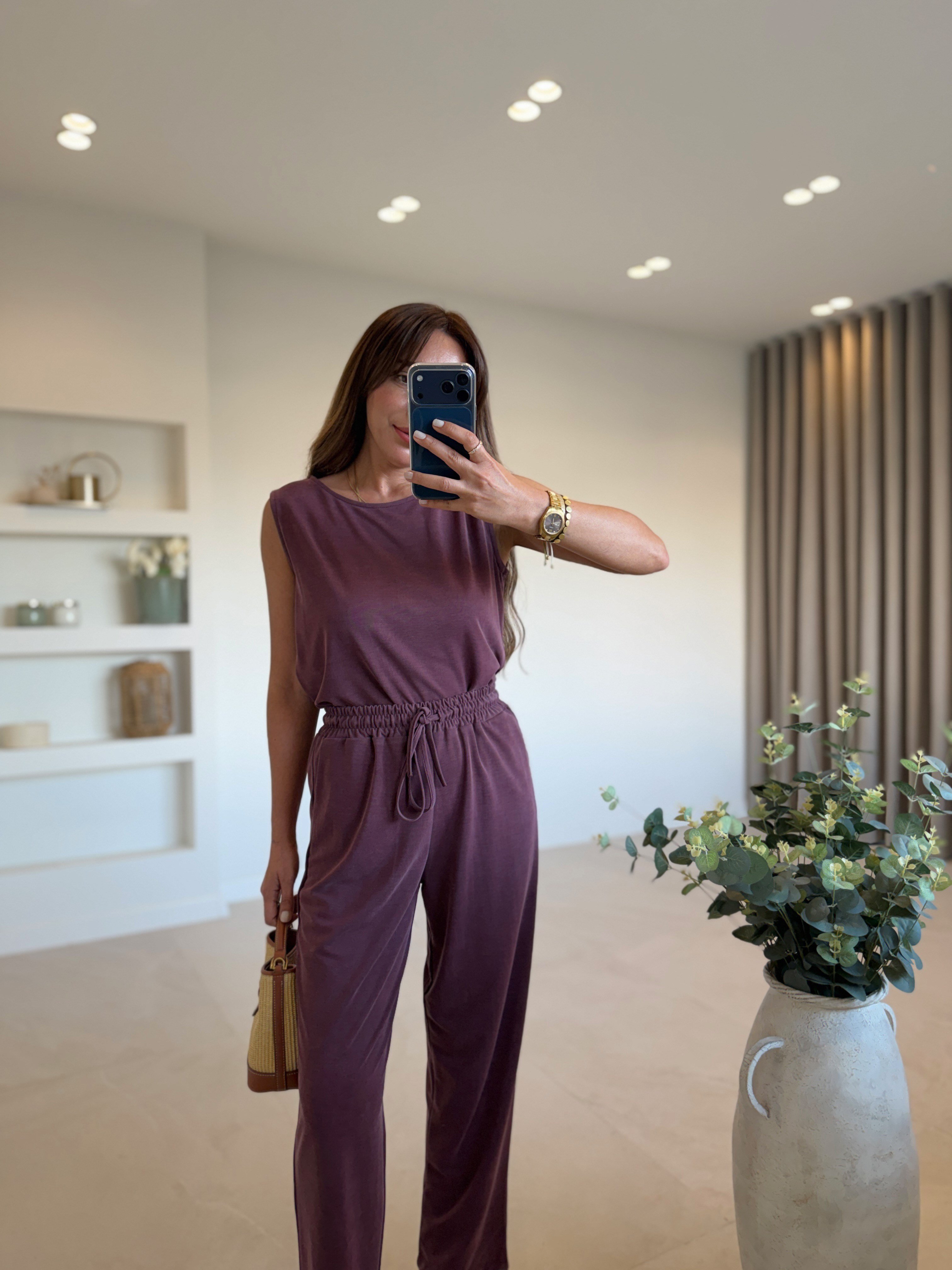 Low 7272 Modal Sıfır Kol Bordo Bluz Pantolon Takım