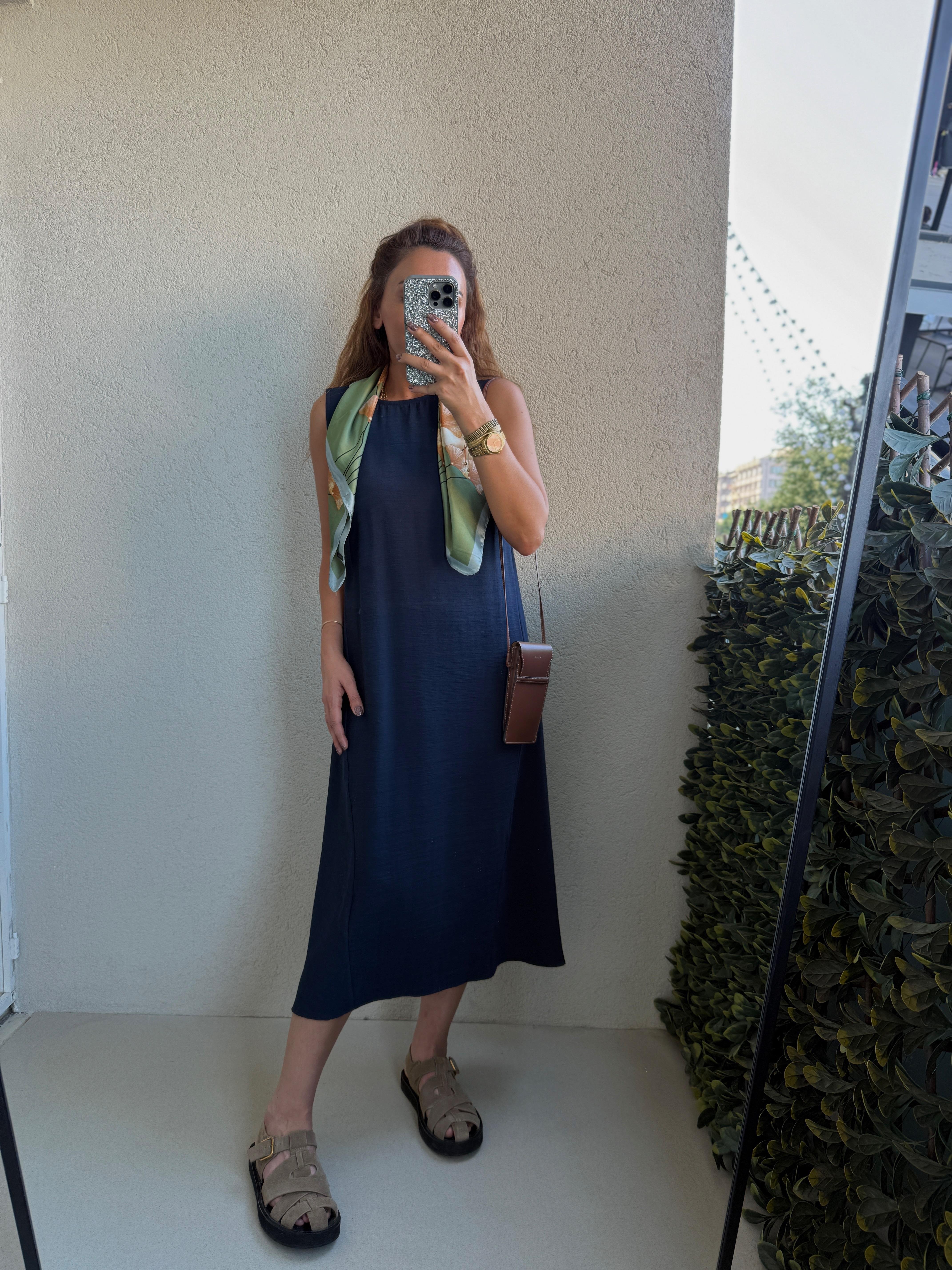 Low 8126 Keten Dokulu Elbise