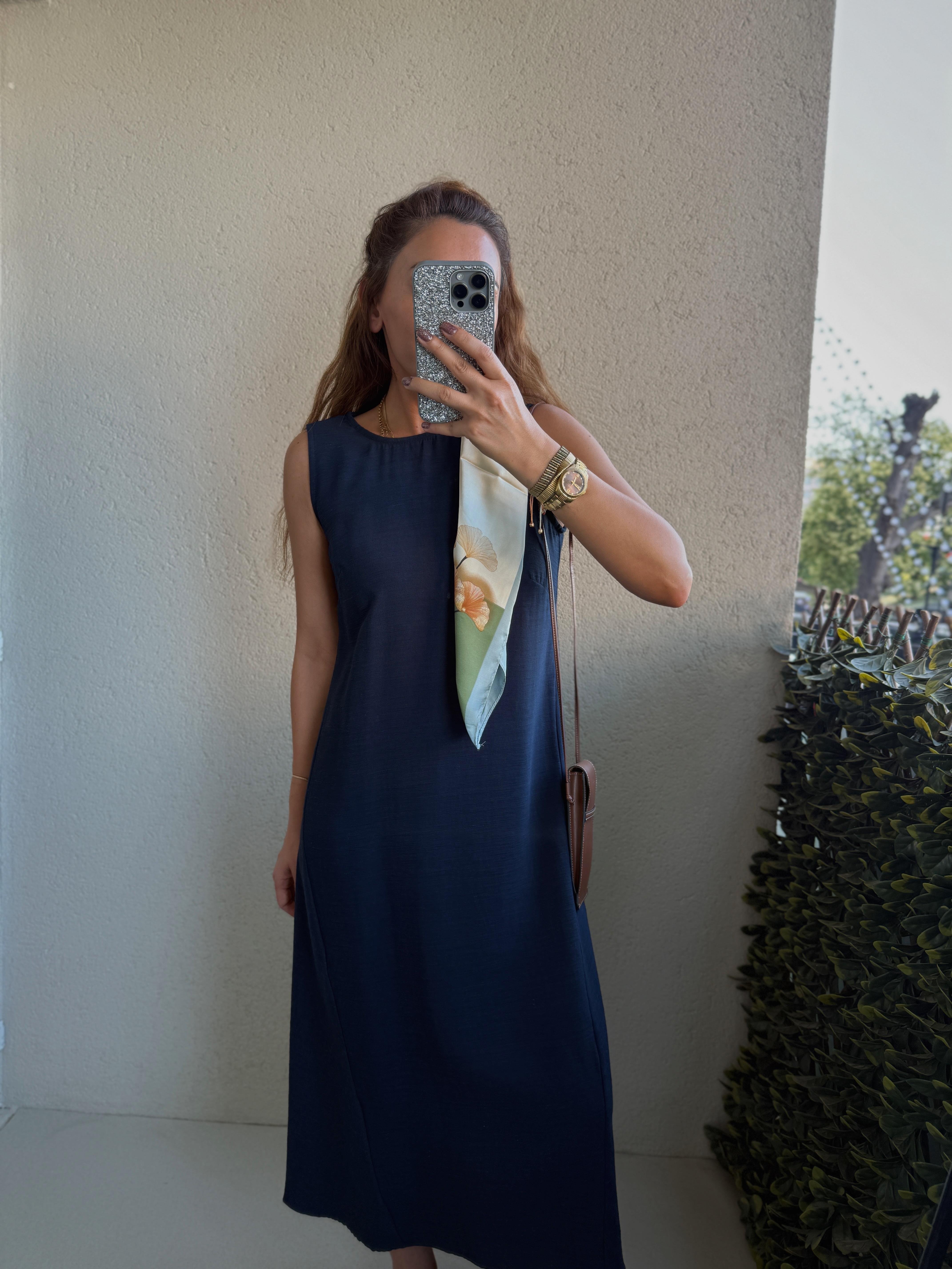 Low 8126 Keten Dokulu Elbise