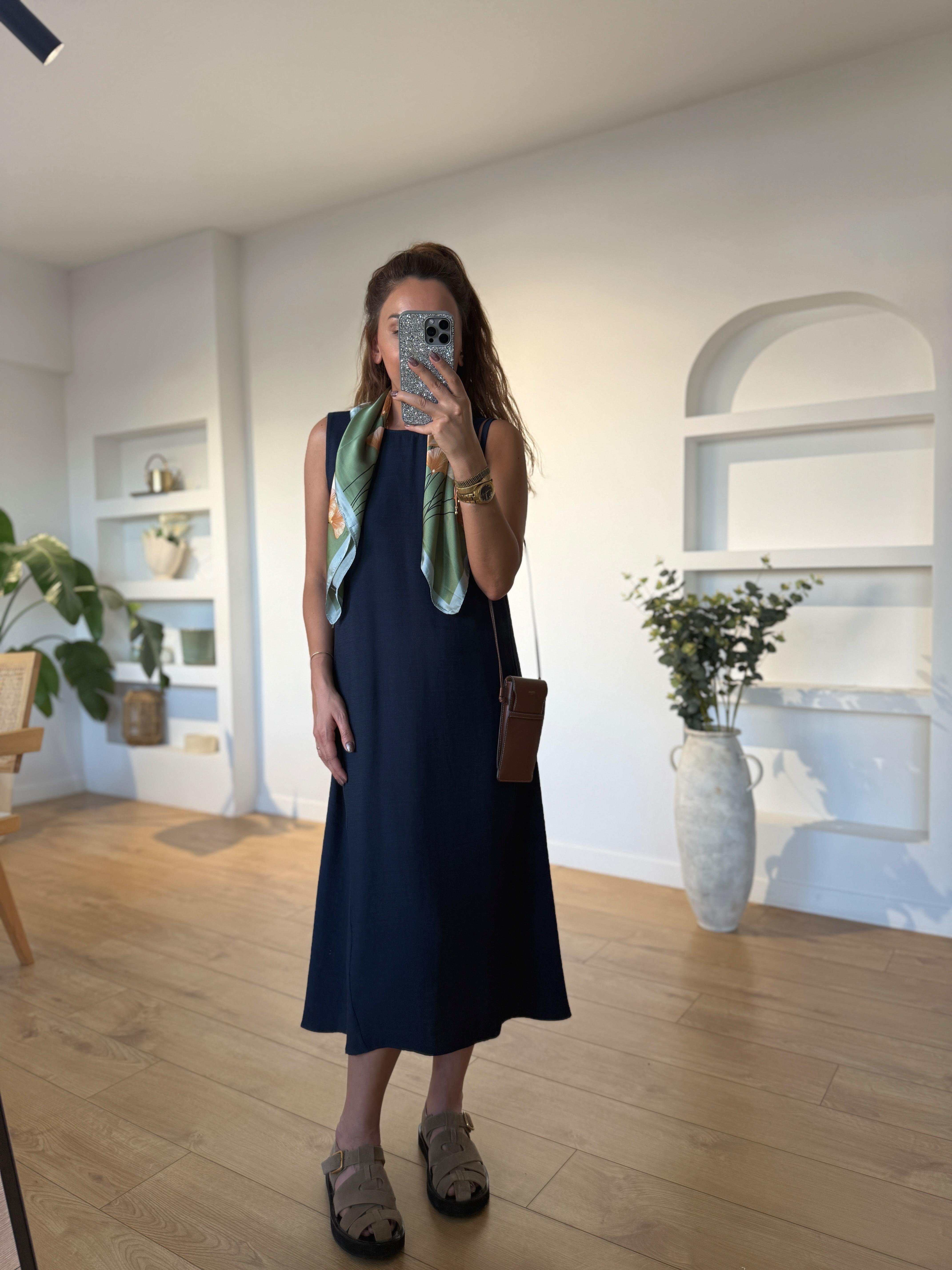 Low 8126 Keten Dokulu Elbise