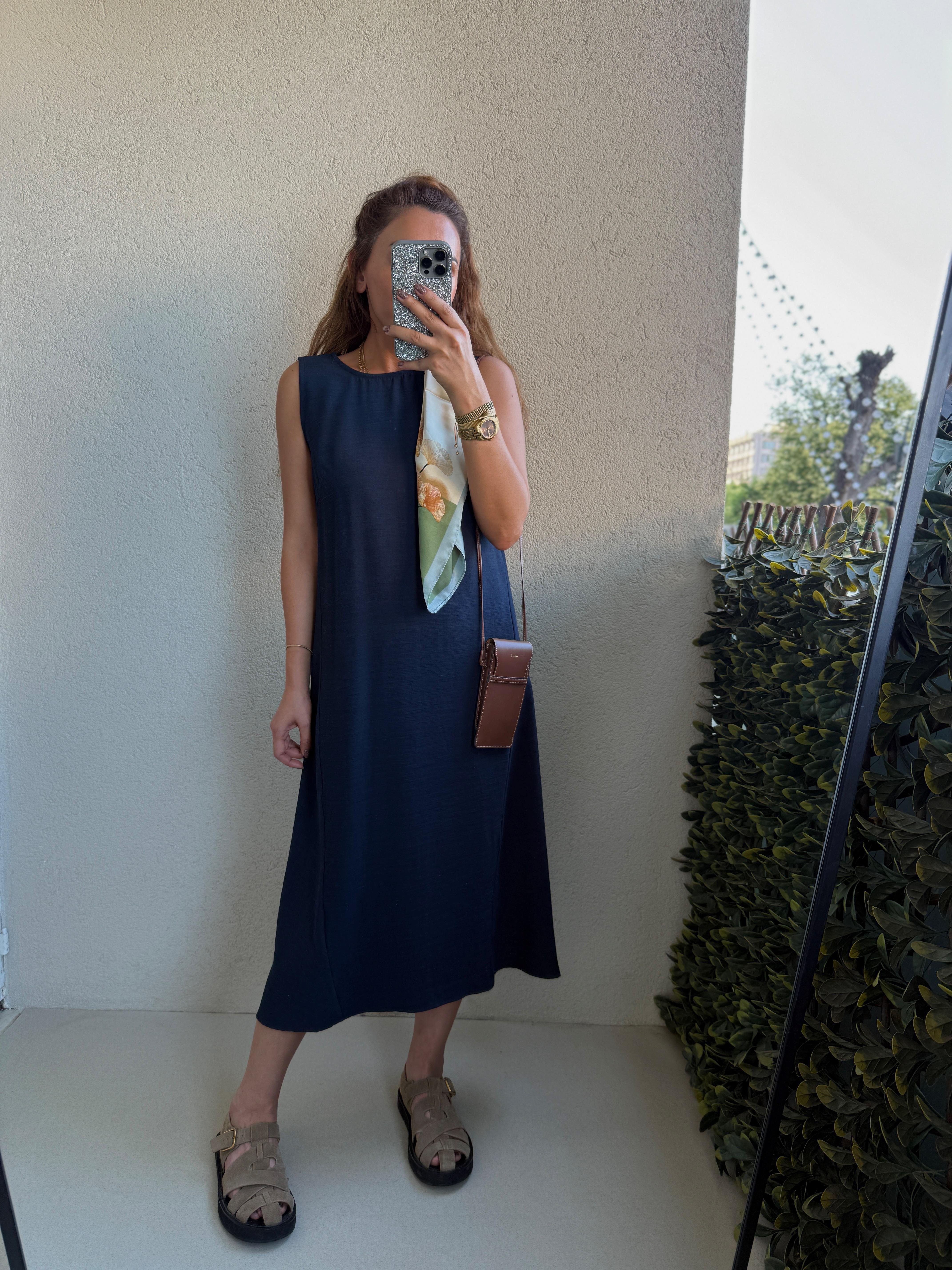 Low 8126 Keten Dokulu Elbise