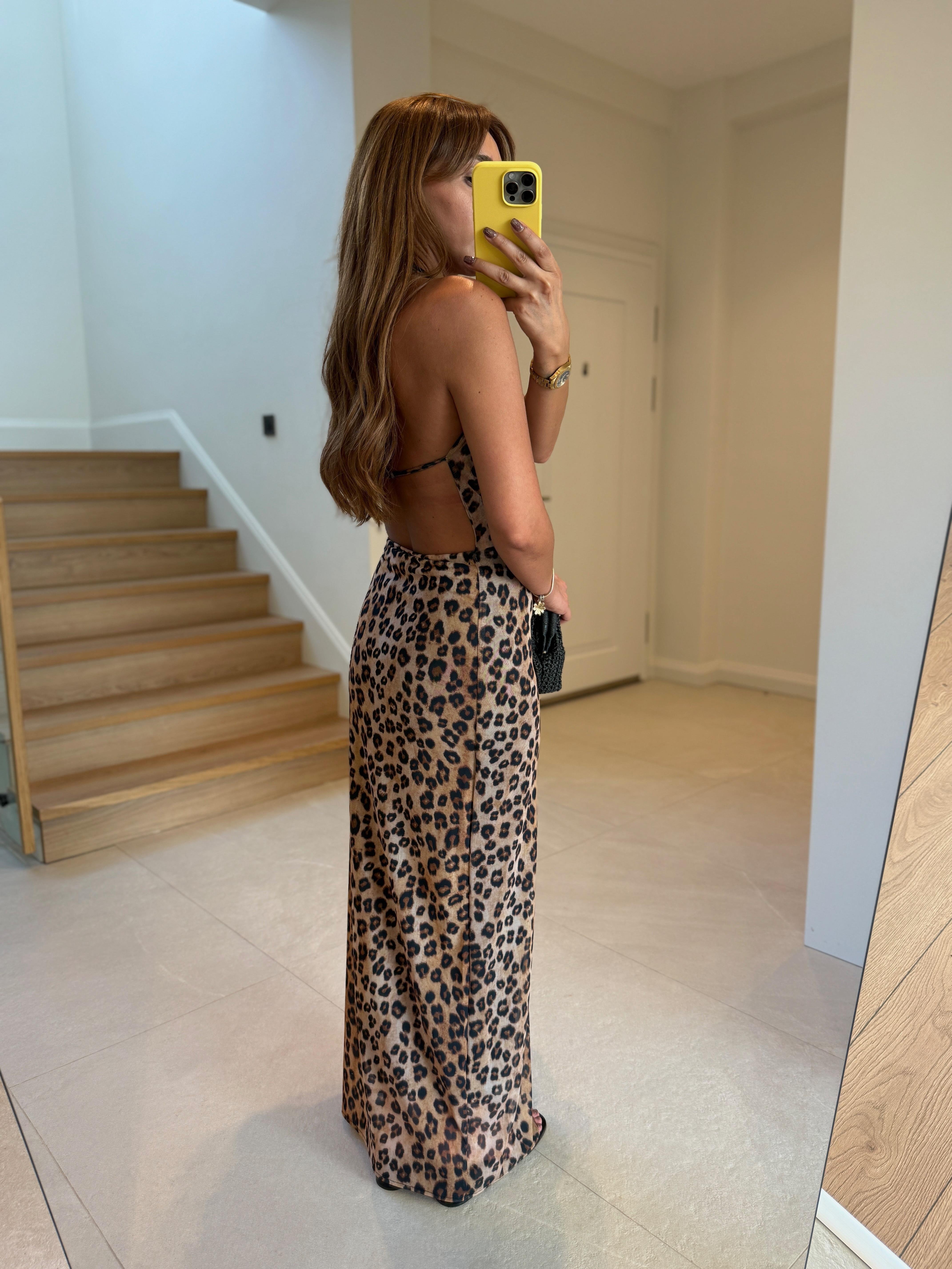 Low 8161 Sırt Dekolteli Leopar Elbise