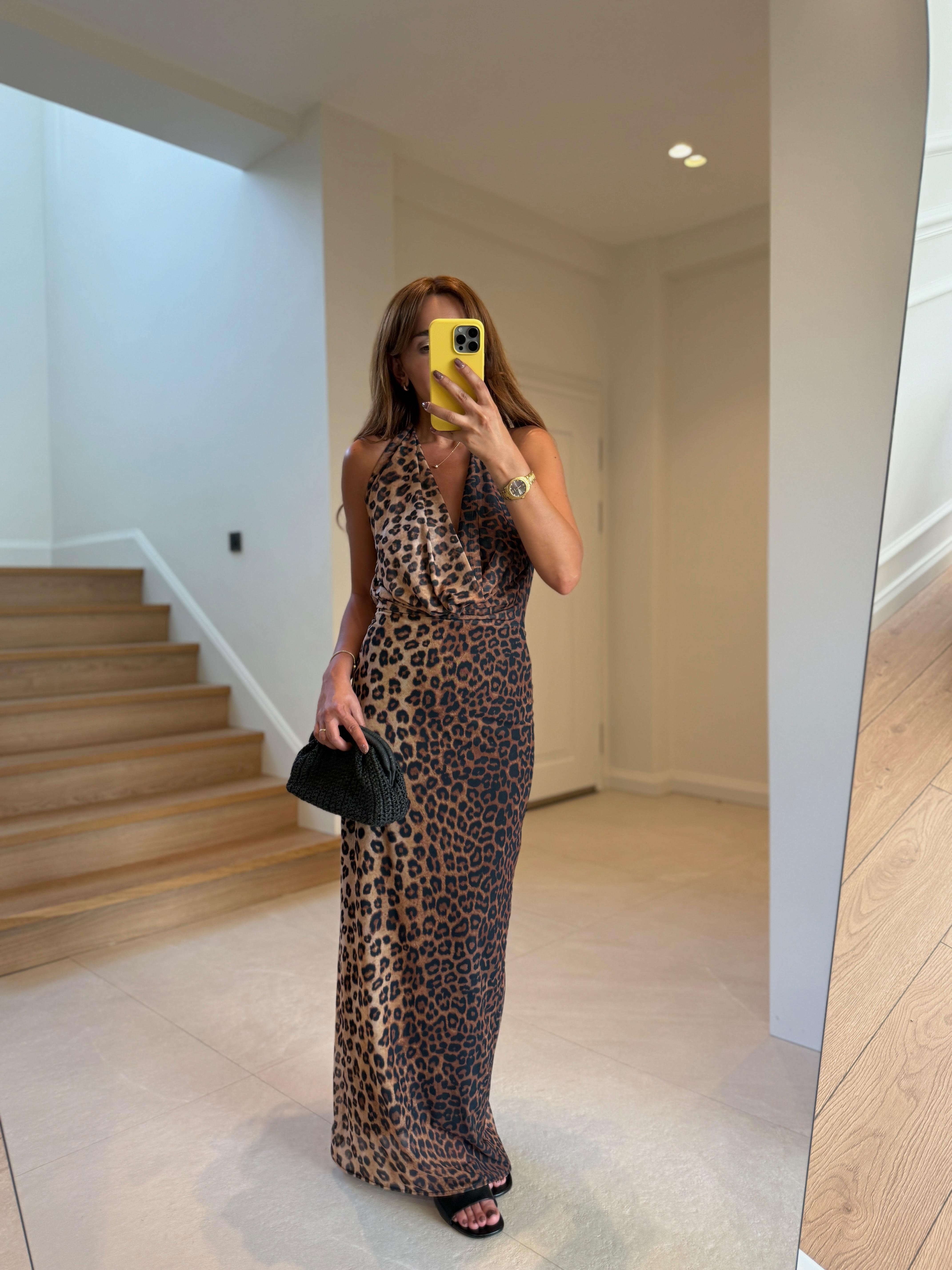 Low 8161 Sırt Dekolteli Leopar Elbise