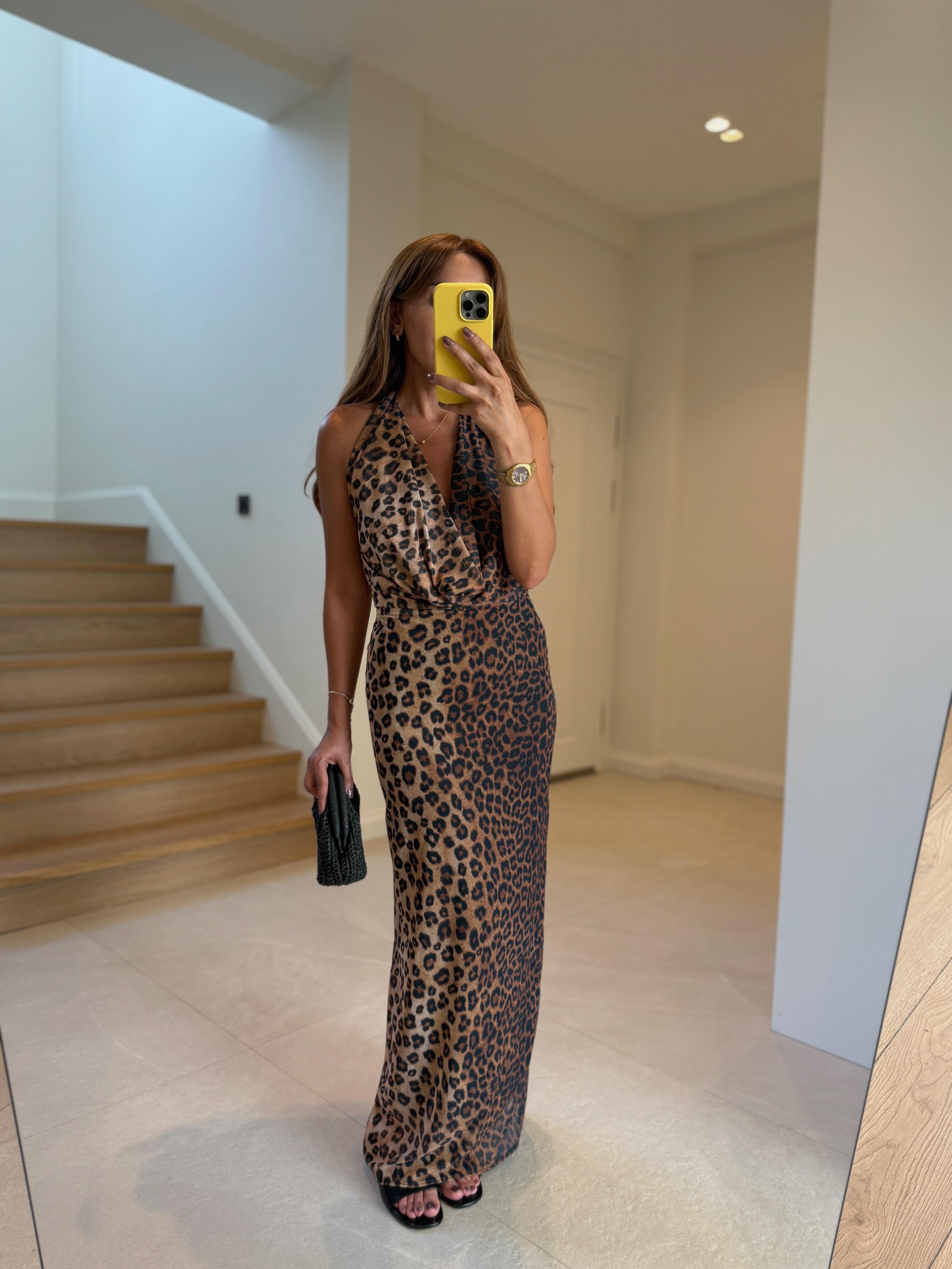 Low 8161 Sırt Dekolteli Leopar Elbise