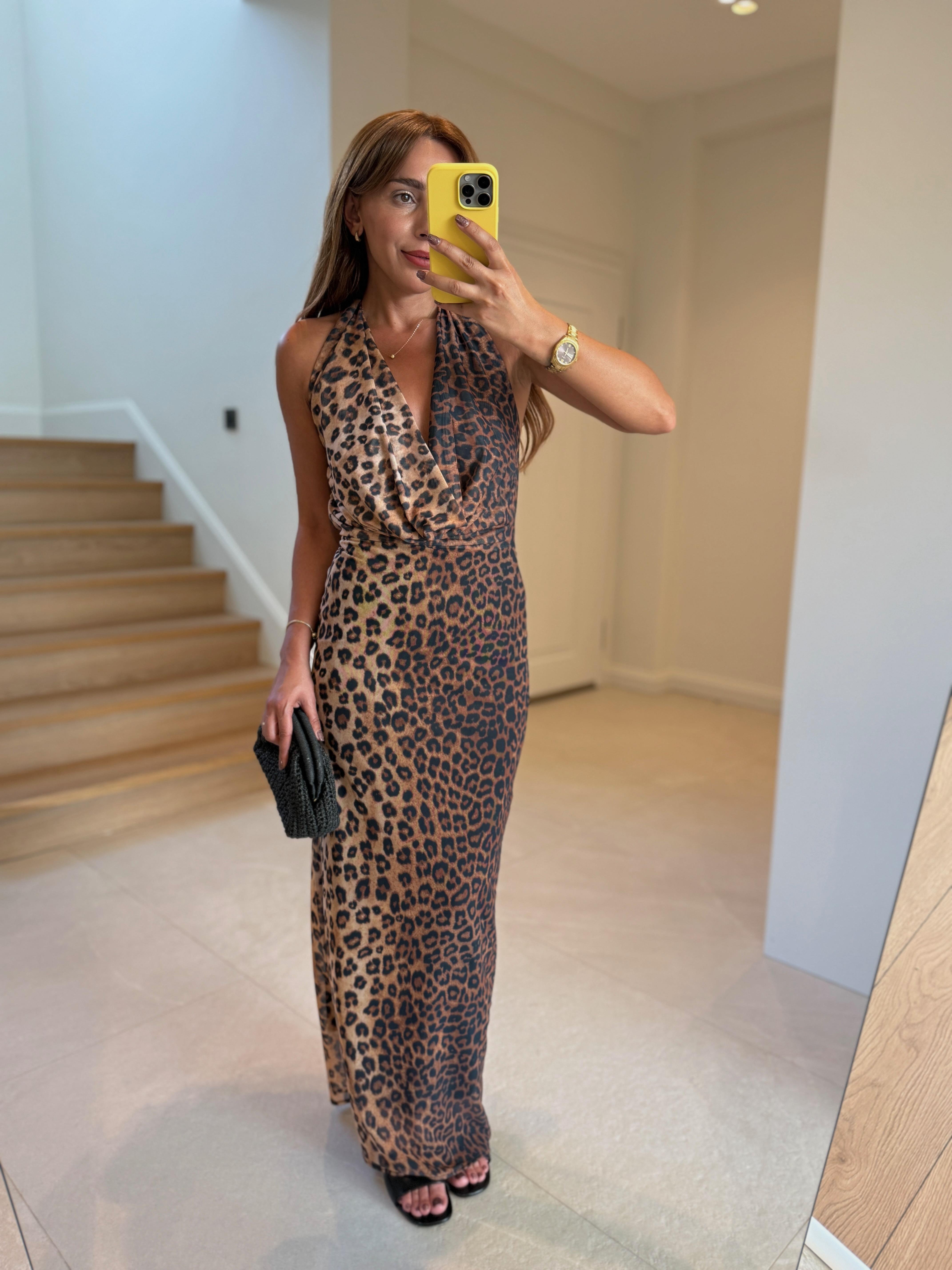 Low 8161 Sırt Dekolteli Leopar Elbise