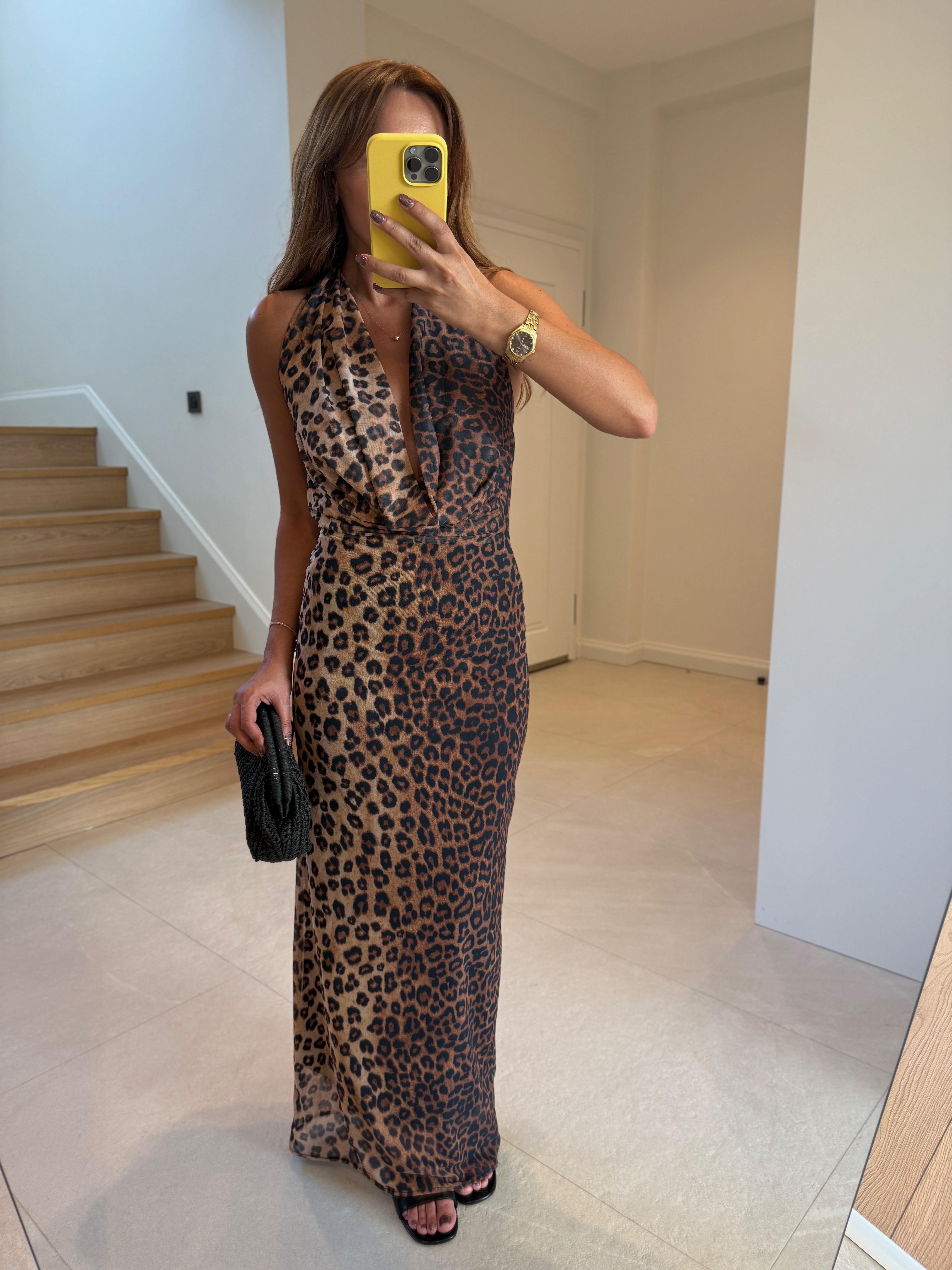 Low 8161 Sırt Dekolteli Leopar Elbise