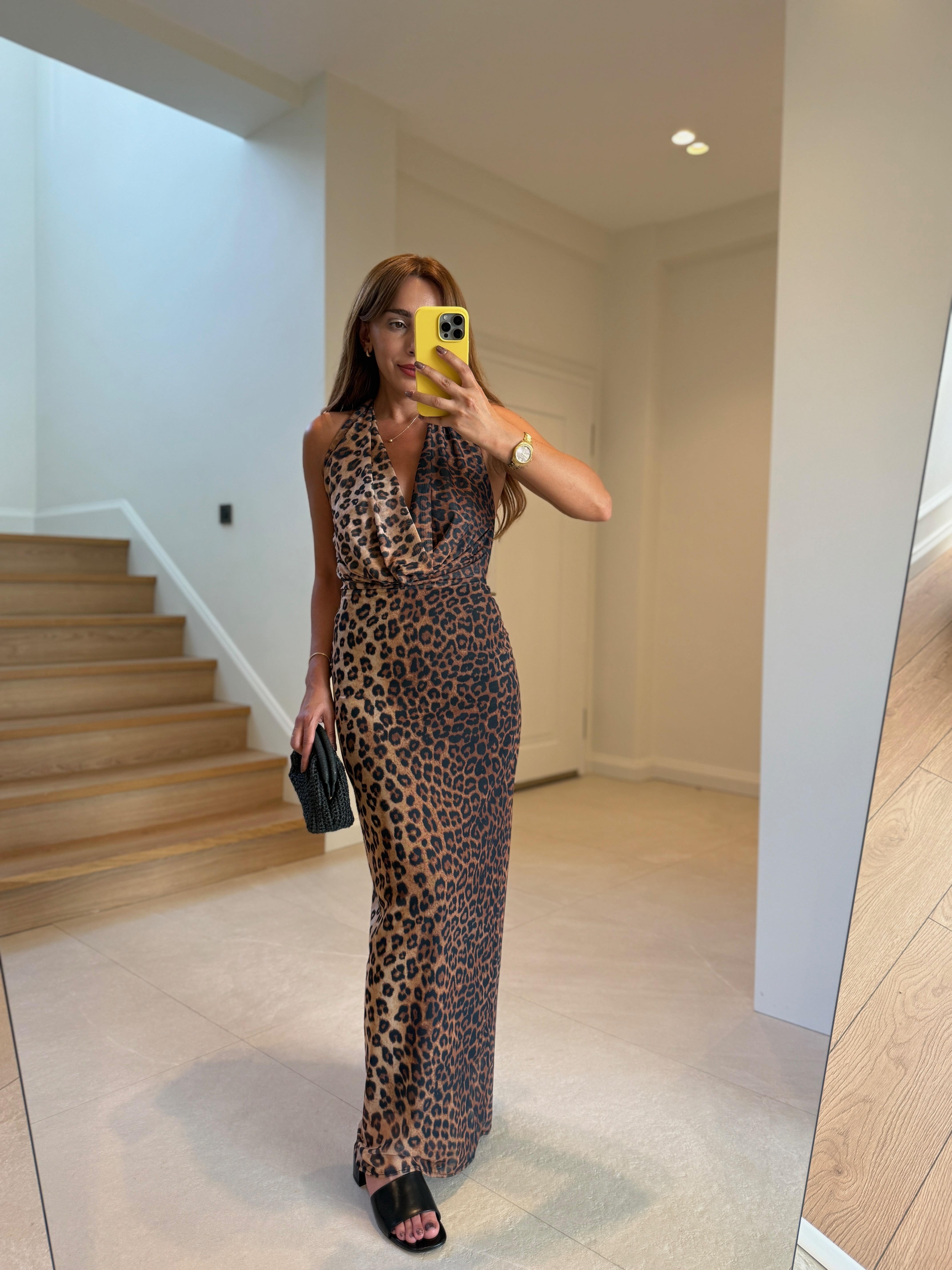 Low 8161 Sırt Dekolteli Leopar Elbise