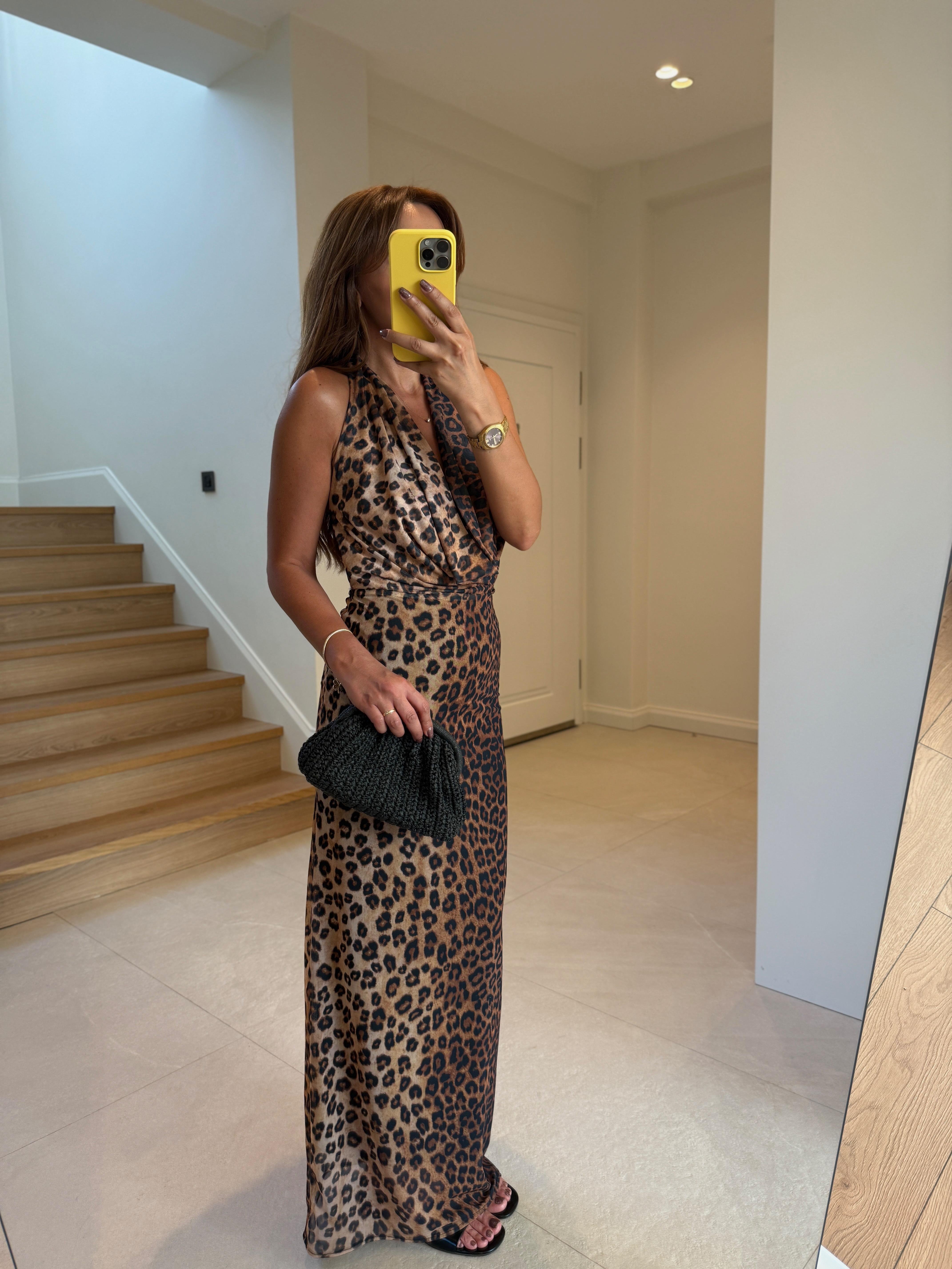 Low 8161 Sırt Dekolteli Leopar Elbise