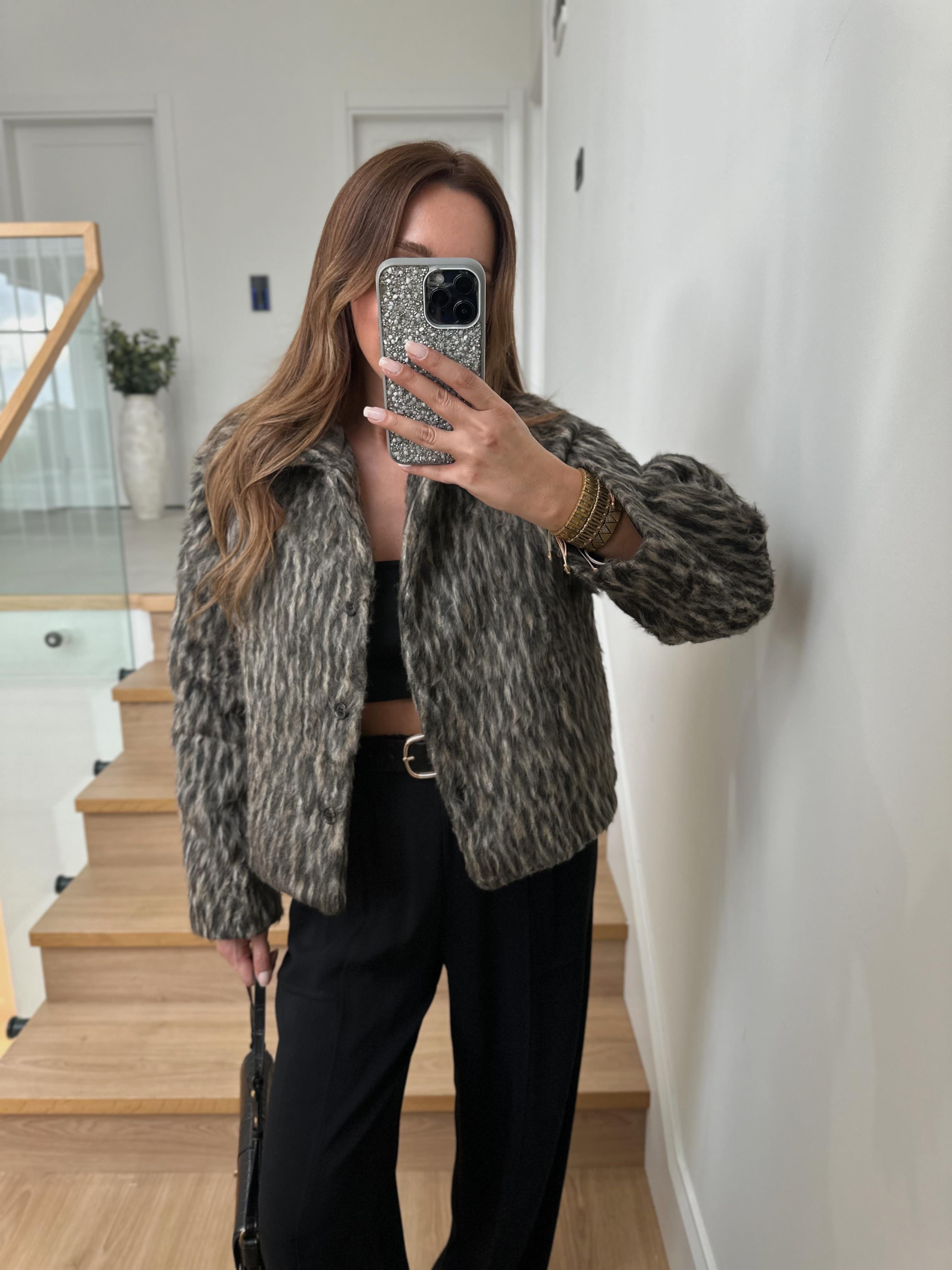 Low Düğmeli Leopar Desen Ceket