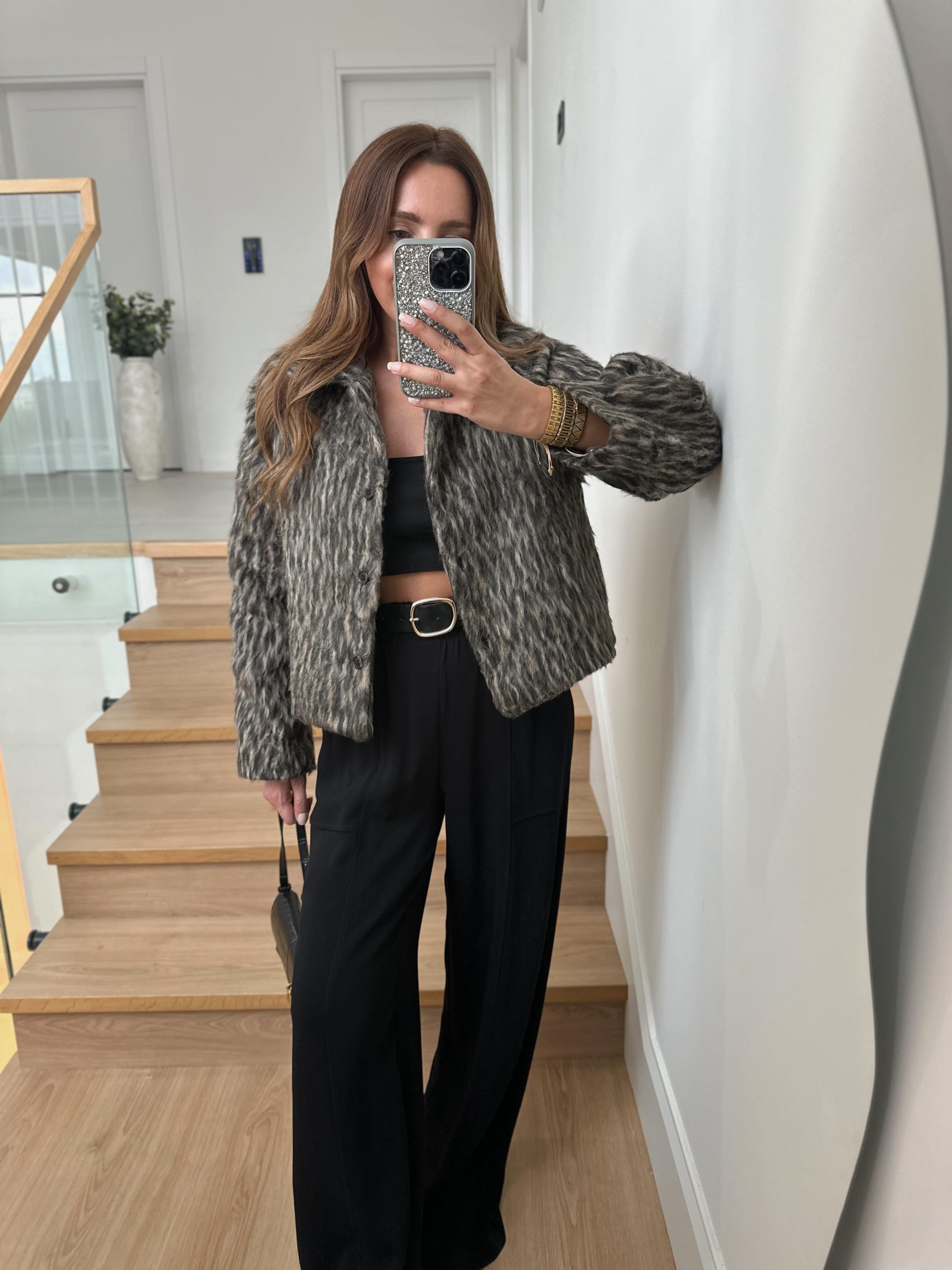 Low Düğmeli Leopar Desen Ceket