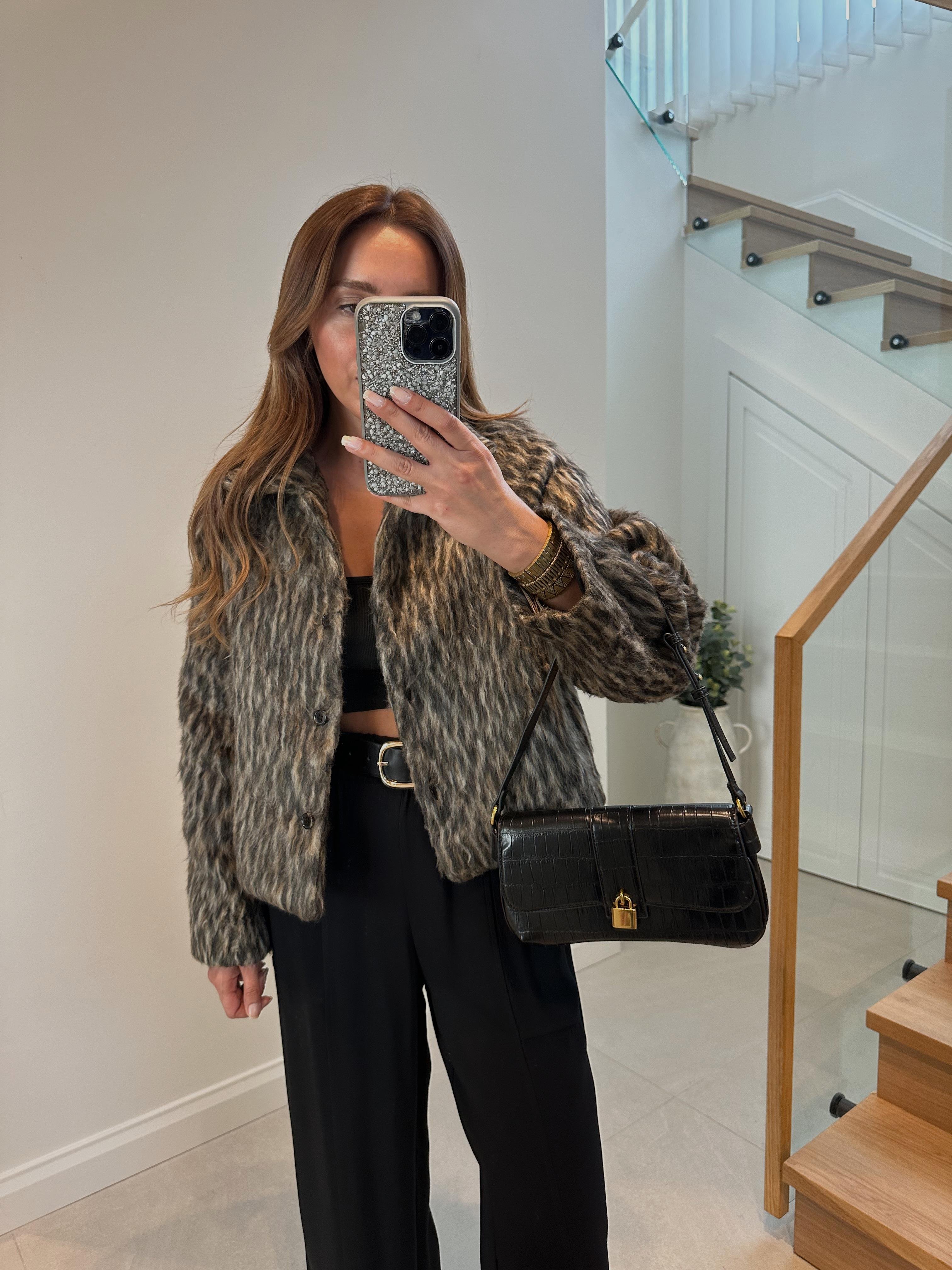 Low Düğmeli Leopar Desen Ceket