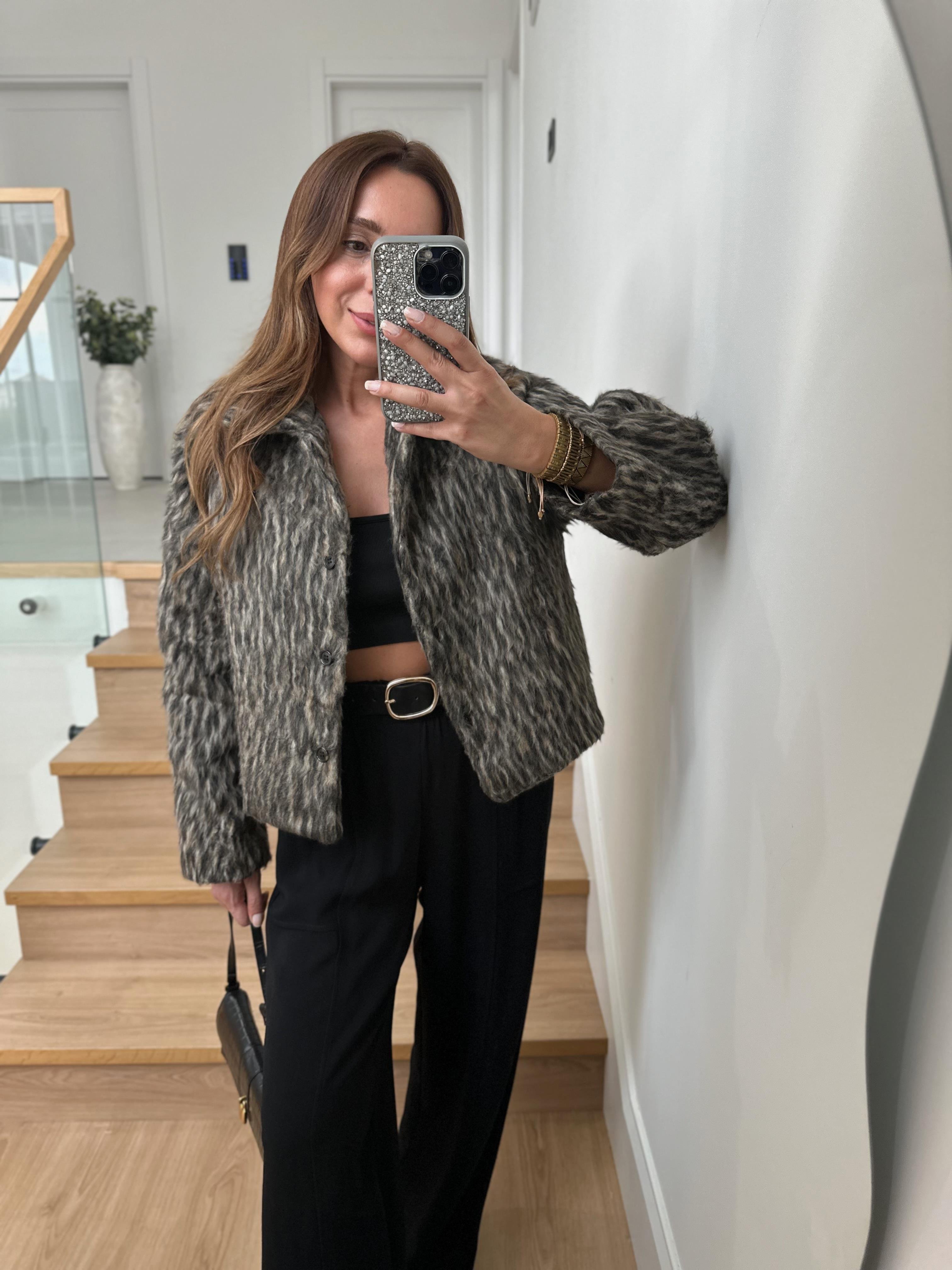 Low Düğmeli Leopar Desen Ceket