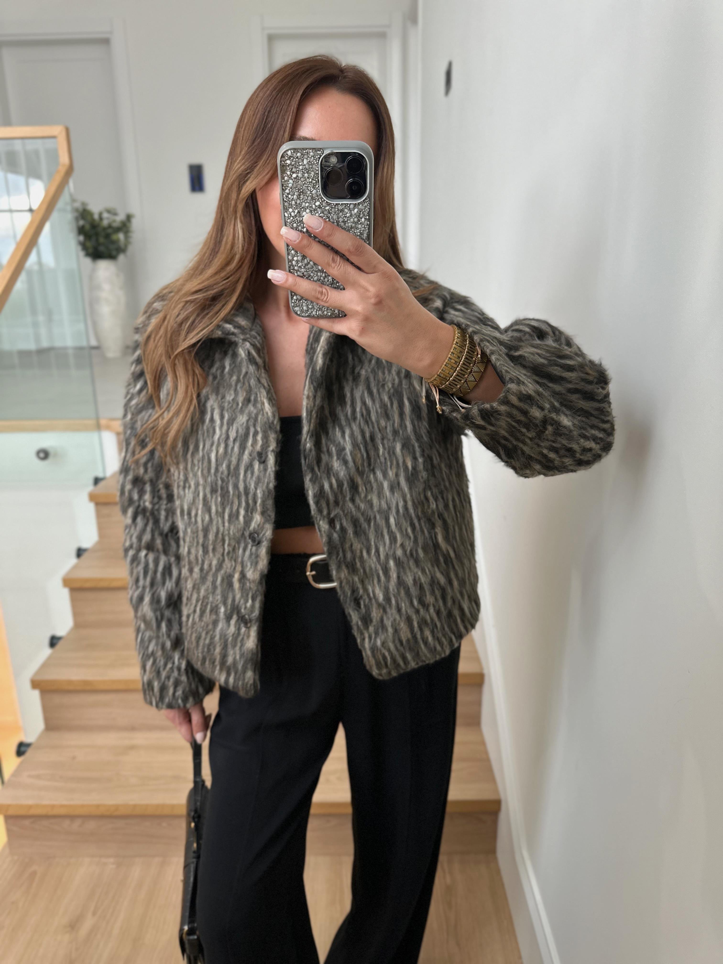 Low Düğmeli Leopar Desen Ceket