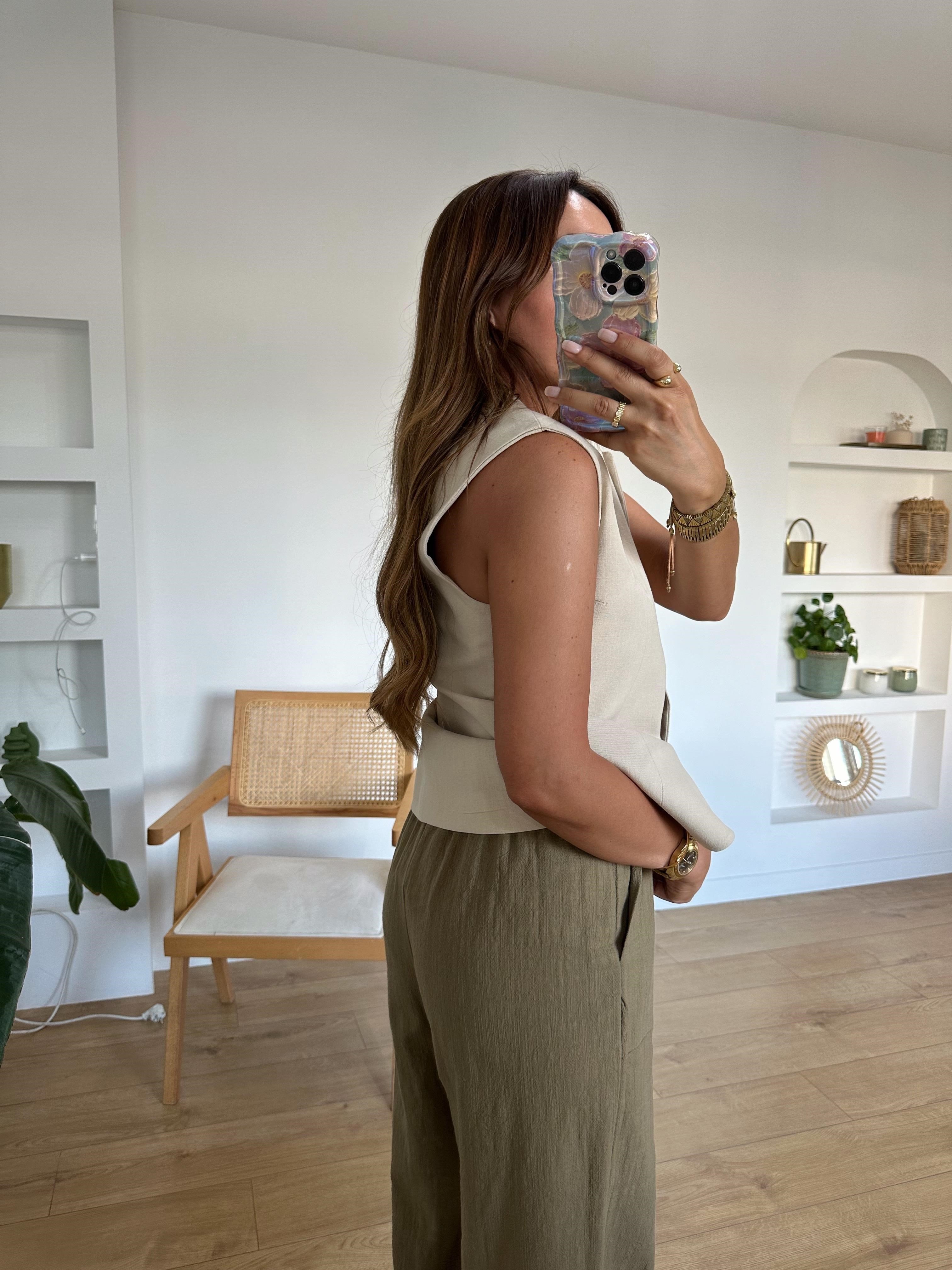 LOW HAKİ BELİ BAĞLAMALI KETEN PANTOLON