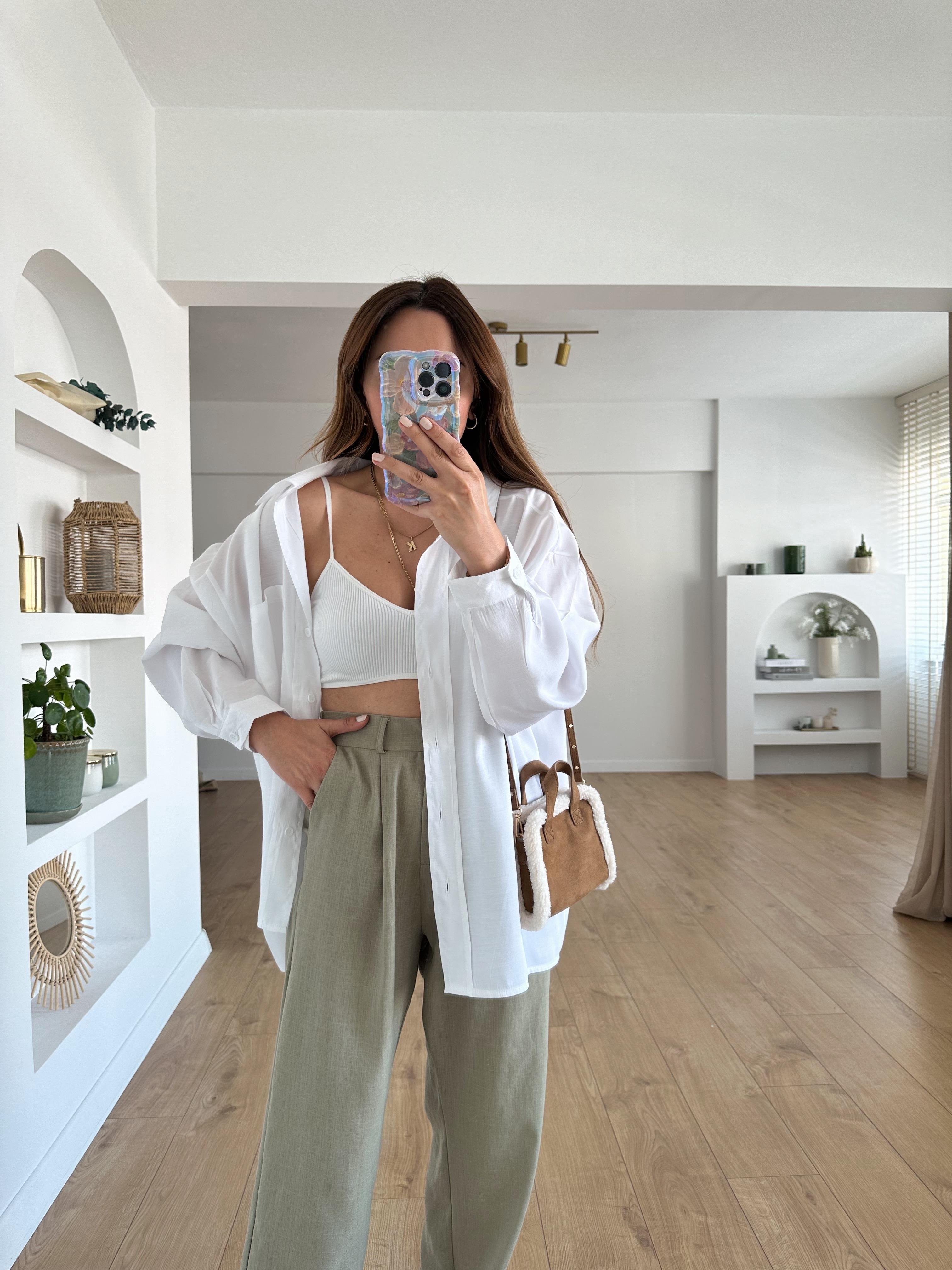 LOW PREMIUM  BEYAZ TENSEL OVERSIZE GÖMLEK