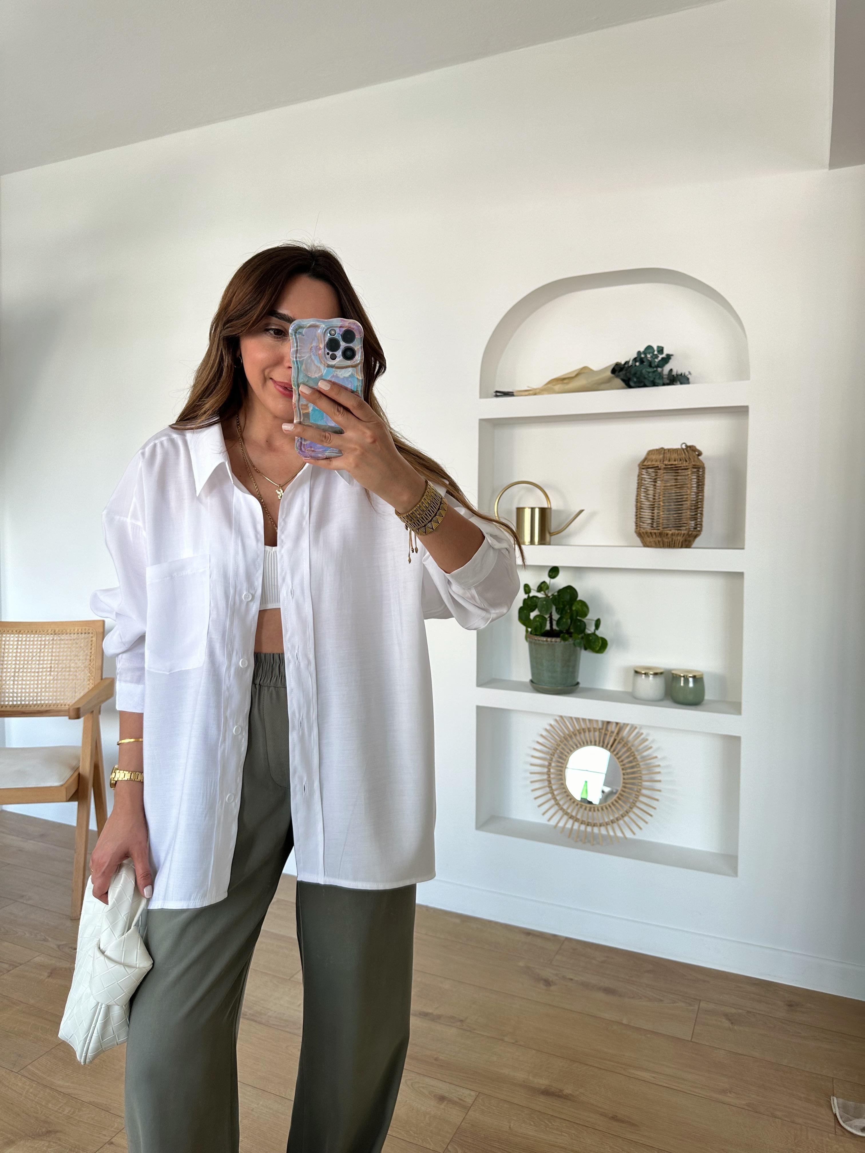 LOW PREMIUM  BEYAZ TENSEL OVERSIZE GÖMLEK