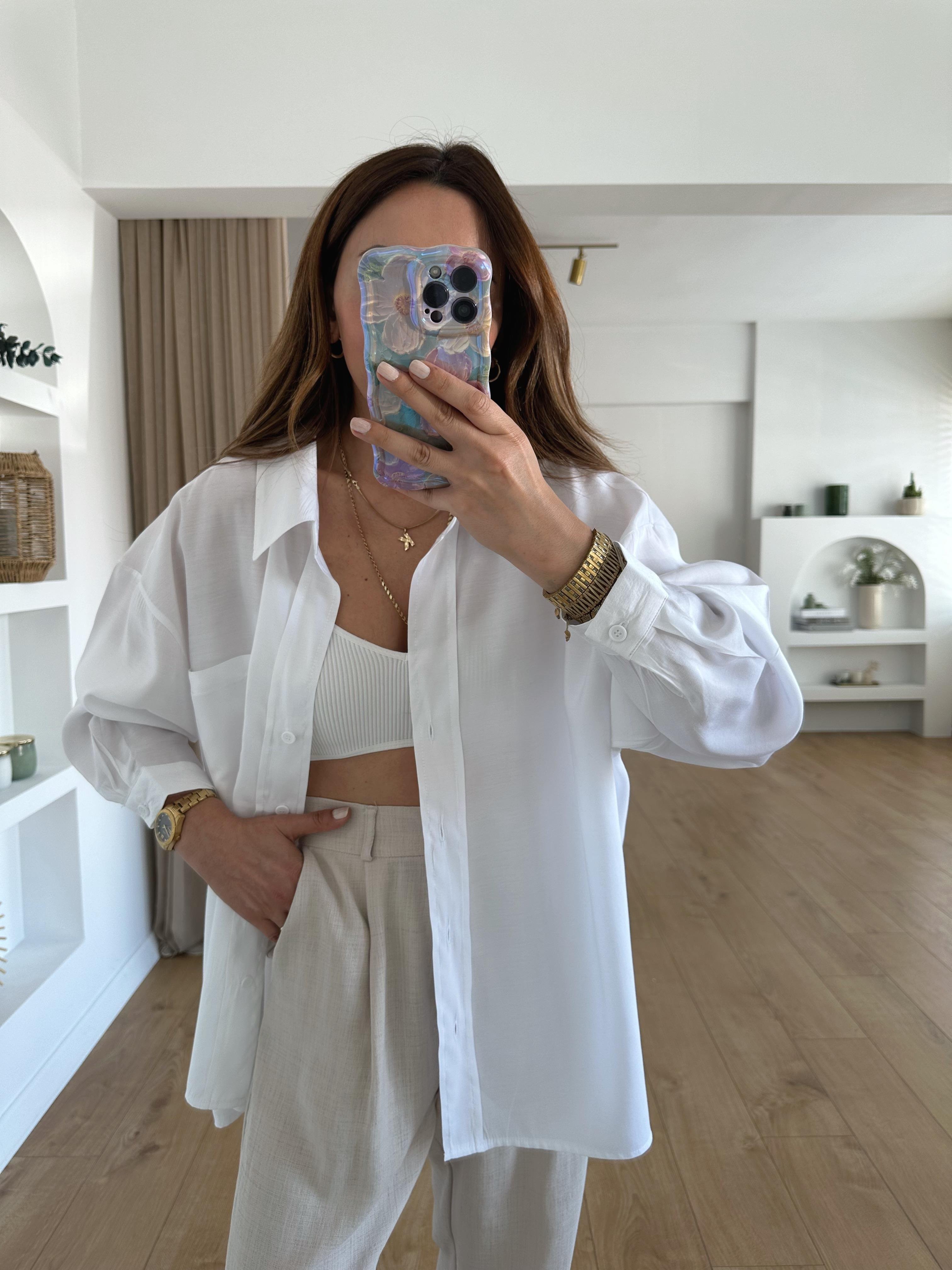 LOW PREMIUM  BEYAZ TENSEL OVERSIZE GÖMLEK