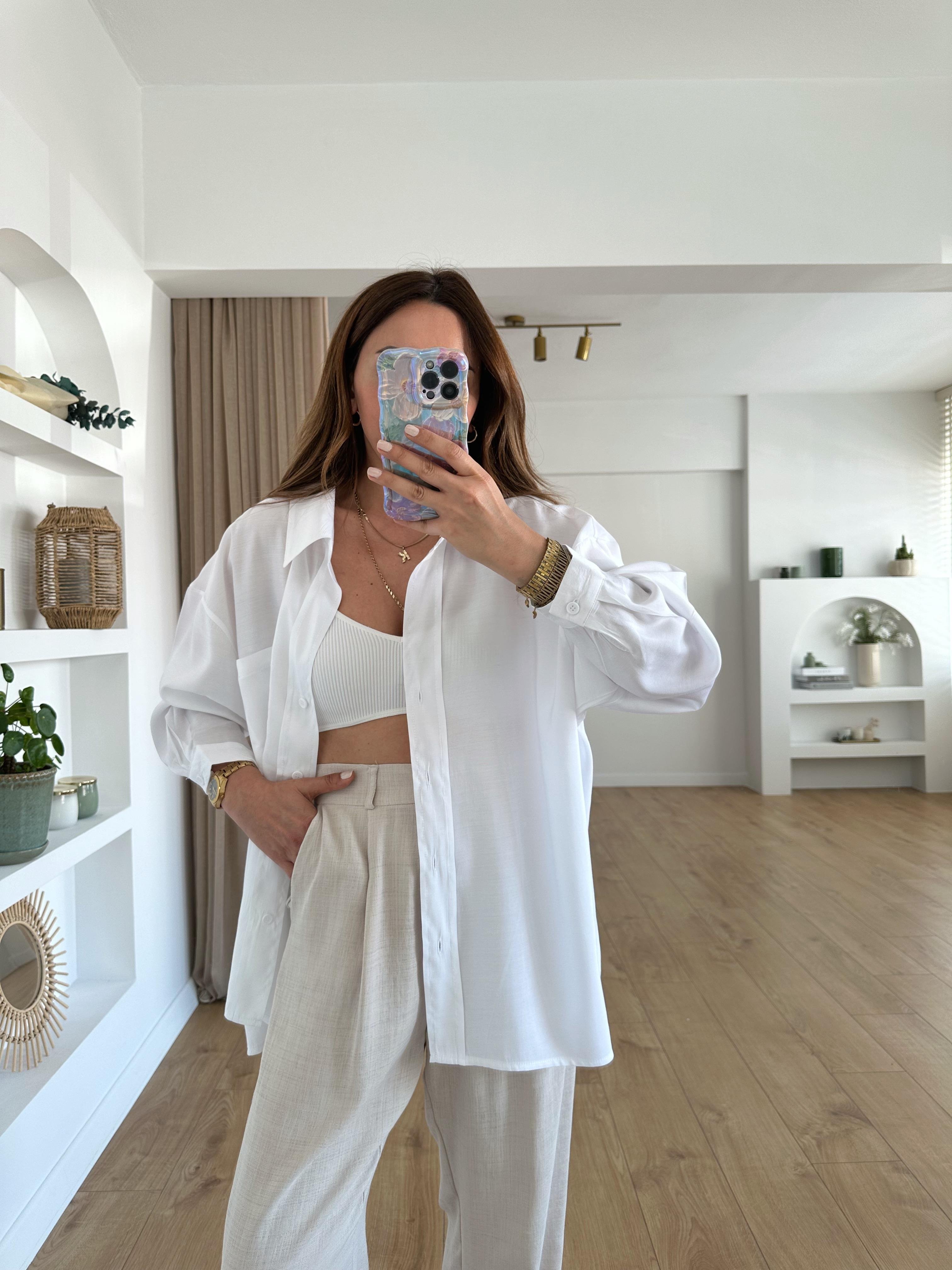 LOW PREMIUM  BEYAZ TENSEL OVERSIZE GÖMLEK