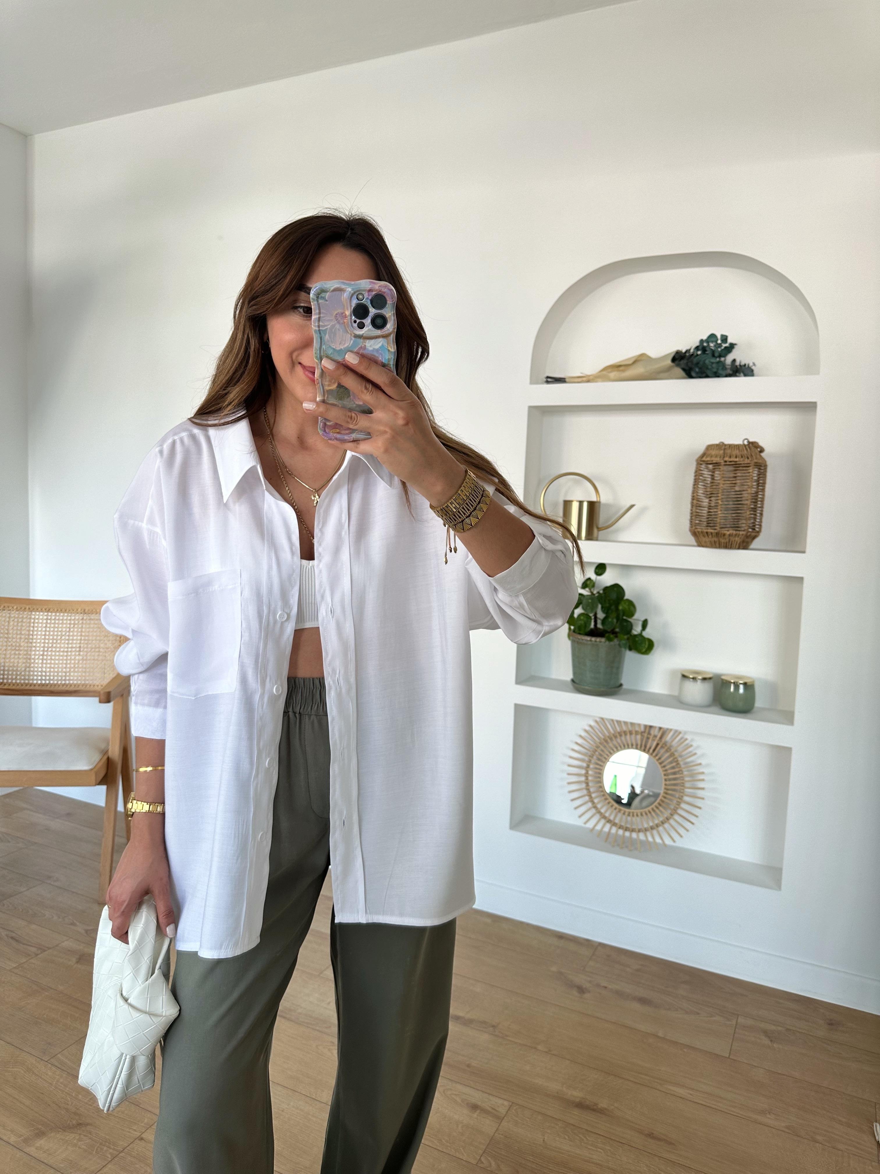 LOW PREMIUM  BEYAZ TENSEL OVERSIZE GÖMLEK