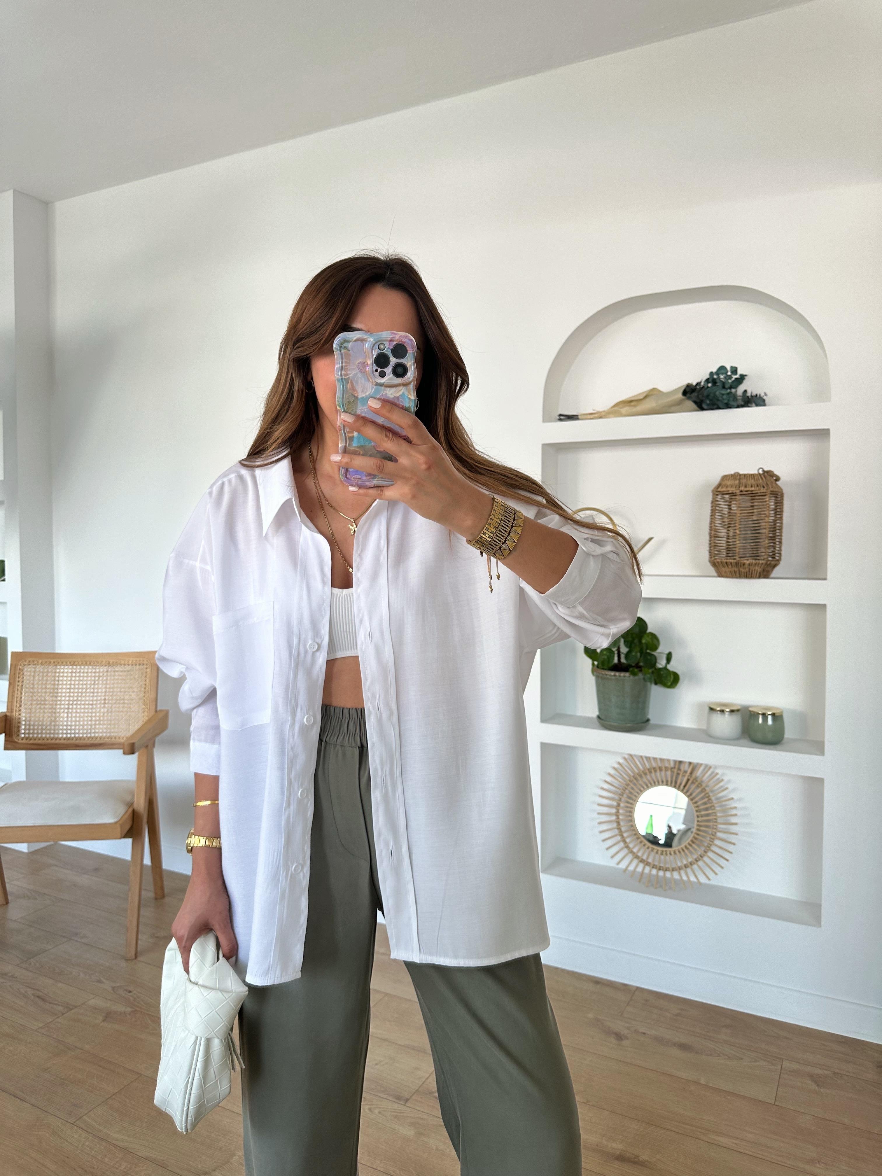 LOW PREMIUM  BEYAZ TENSEL OVERSIZE GÖMLEK
