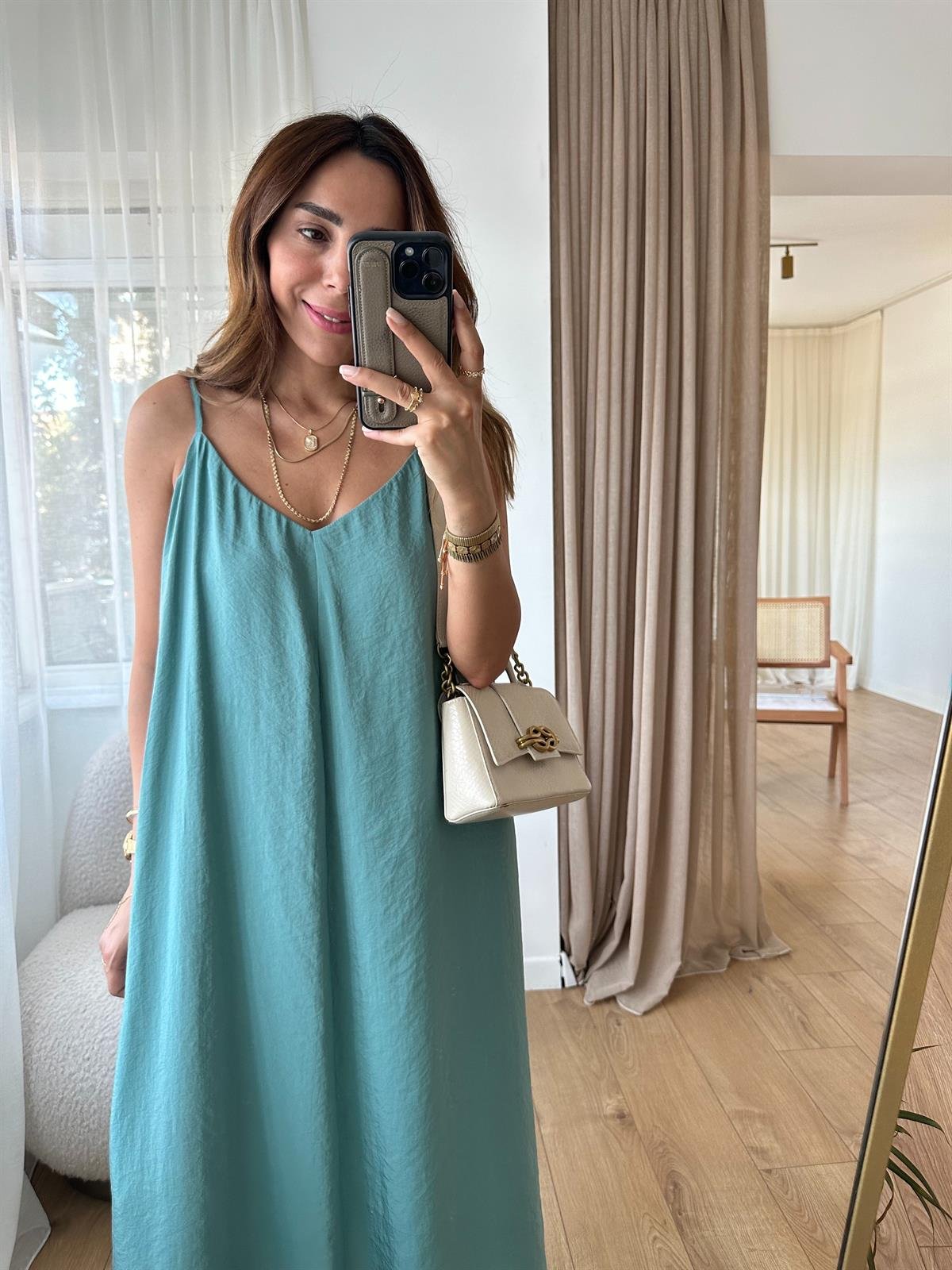 MANDY MİNT ASKILARI AYARLANABİLİR TENSEL ELBİSE