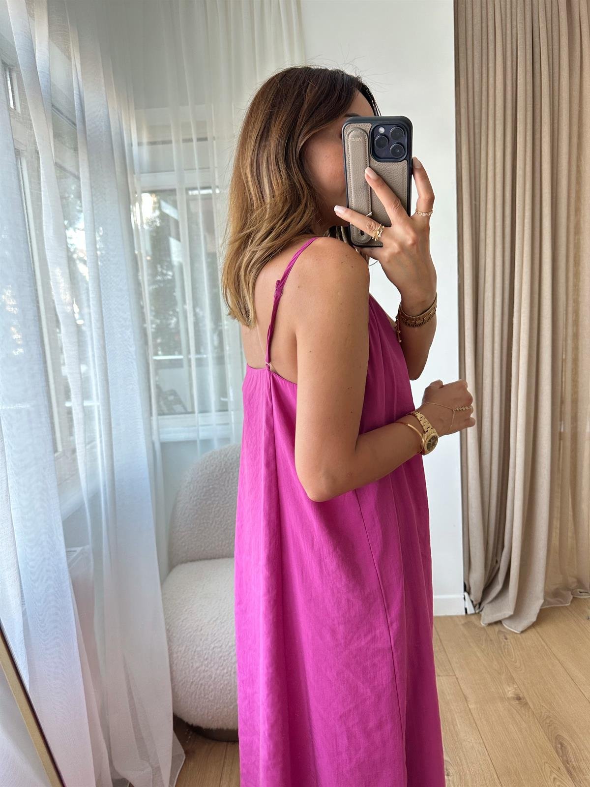 MANDY PEMBE ASKILARI AYARLANABİLİR TENSEL ELBİSE
