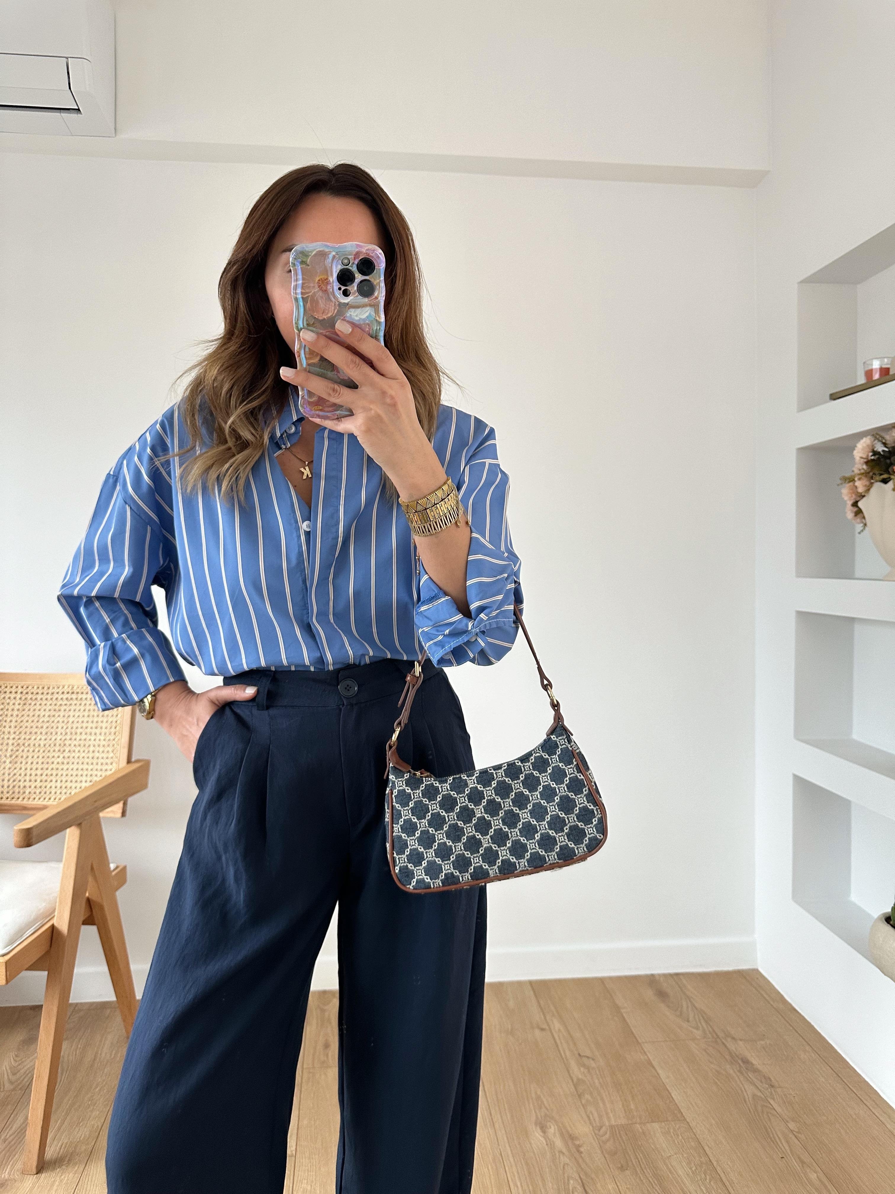 MAVİ ÇİZGİLİ OVERSIZE GÖMLEK