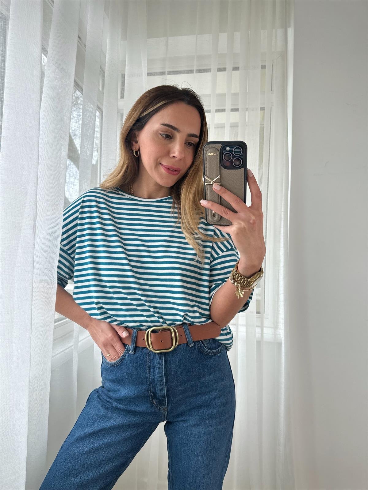 MAVİ ÇİZGİLİ OVERSIZE TİŞÖRT