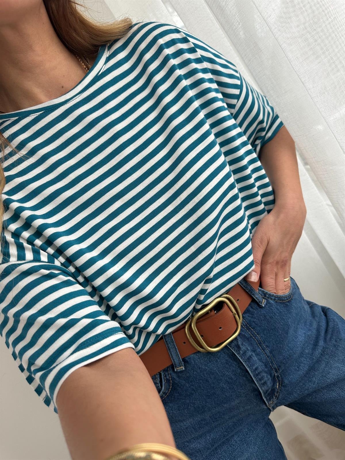 MAVİ ÇİZGİLİ OVERSIZE TİŞÖRT