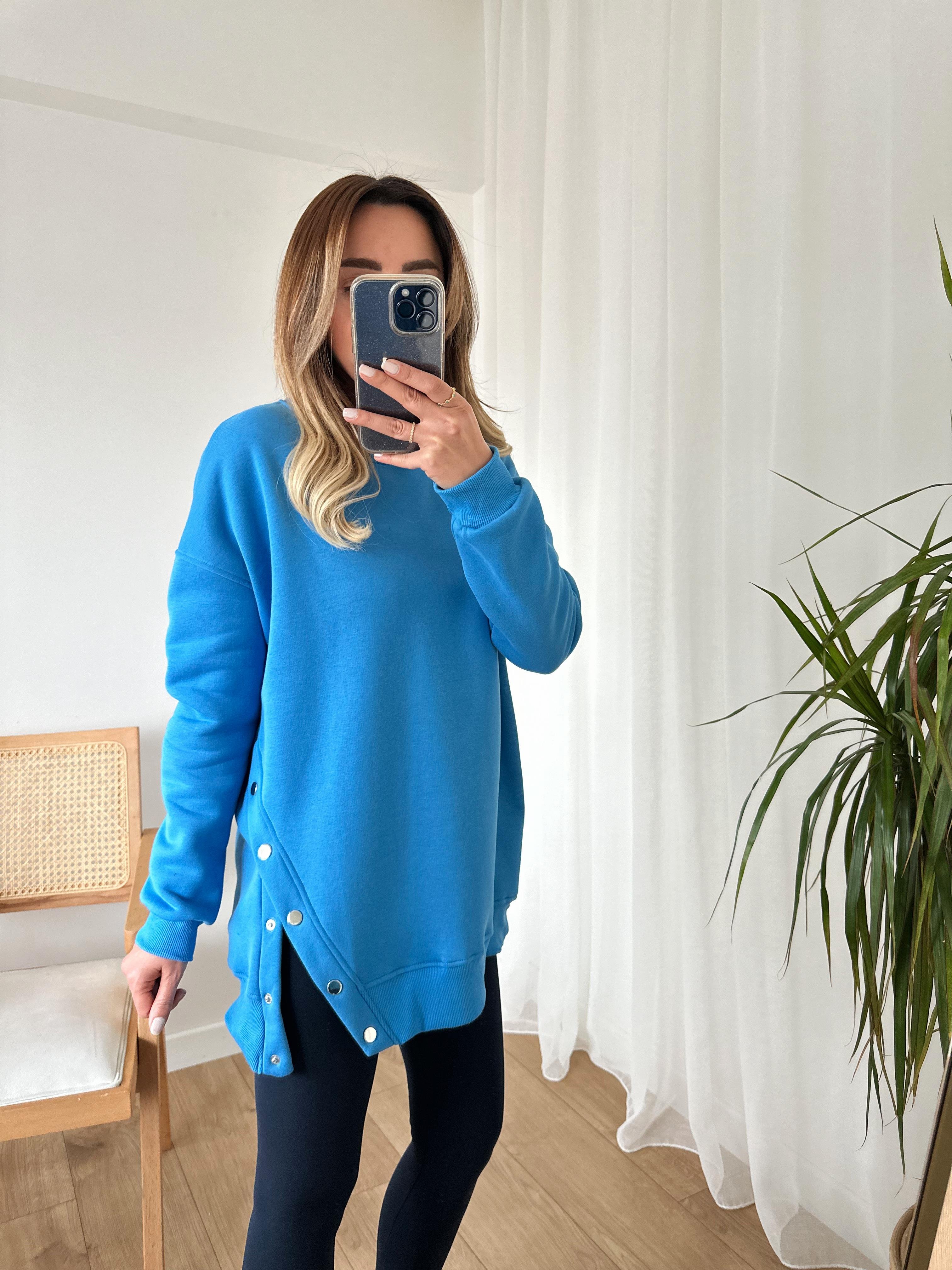 MAVİ OVERSIZE ÇITÇITLI KALIN SWEAT