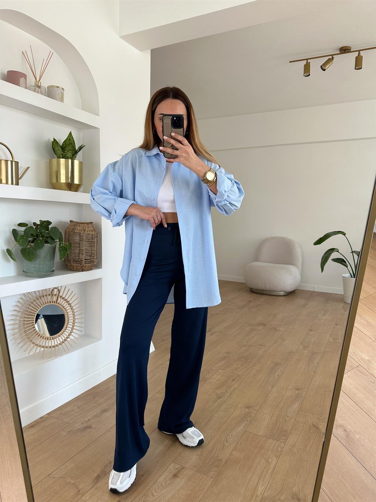 MAVİ PAMUKLU OVERSIZE GÖMLEK