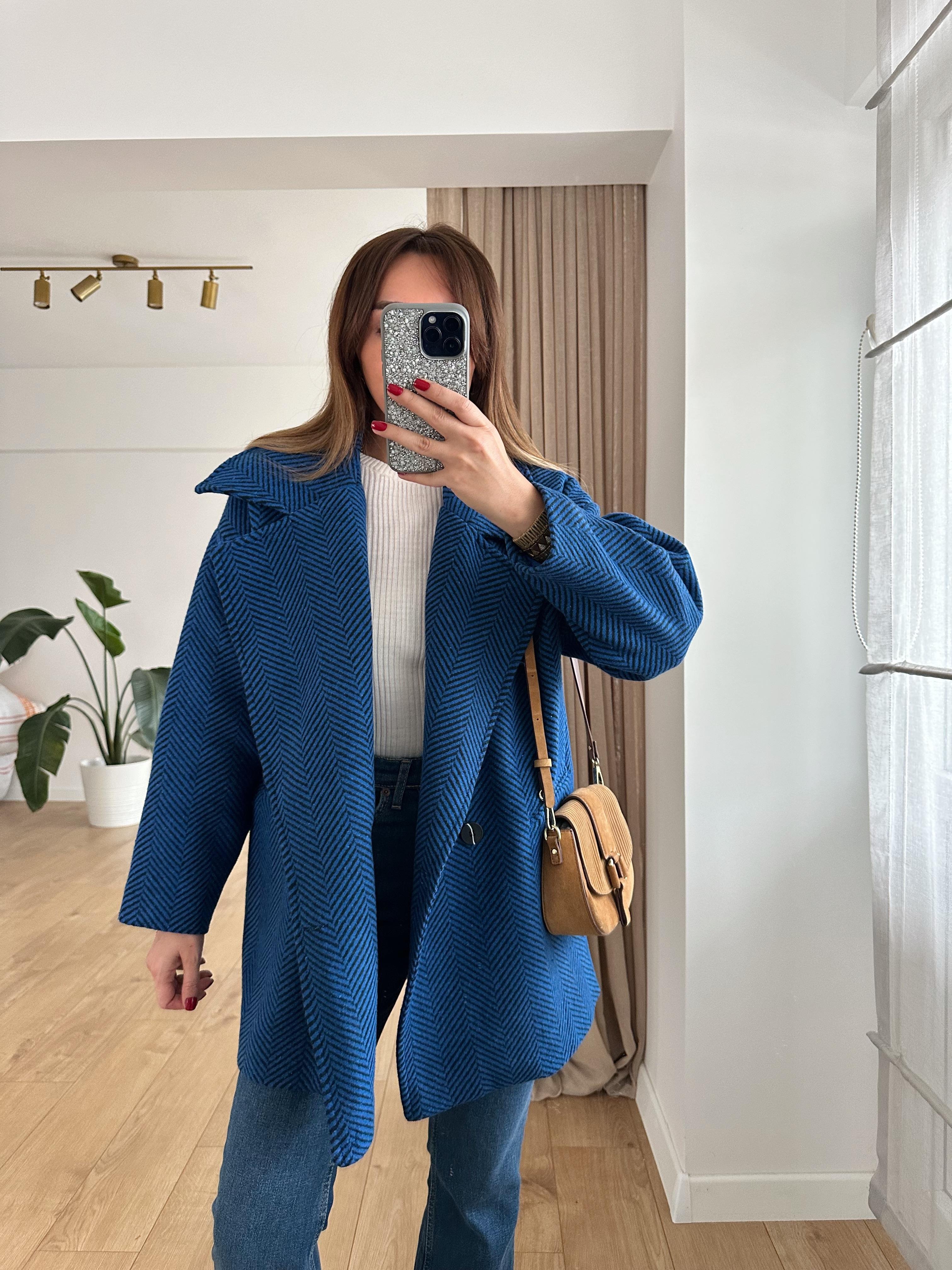 MAVİ SİYAH KAZAYAĞI ASTARLI OVERSIZE KABAN