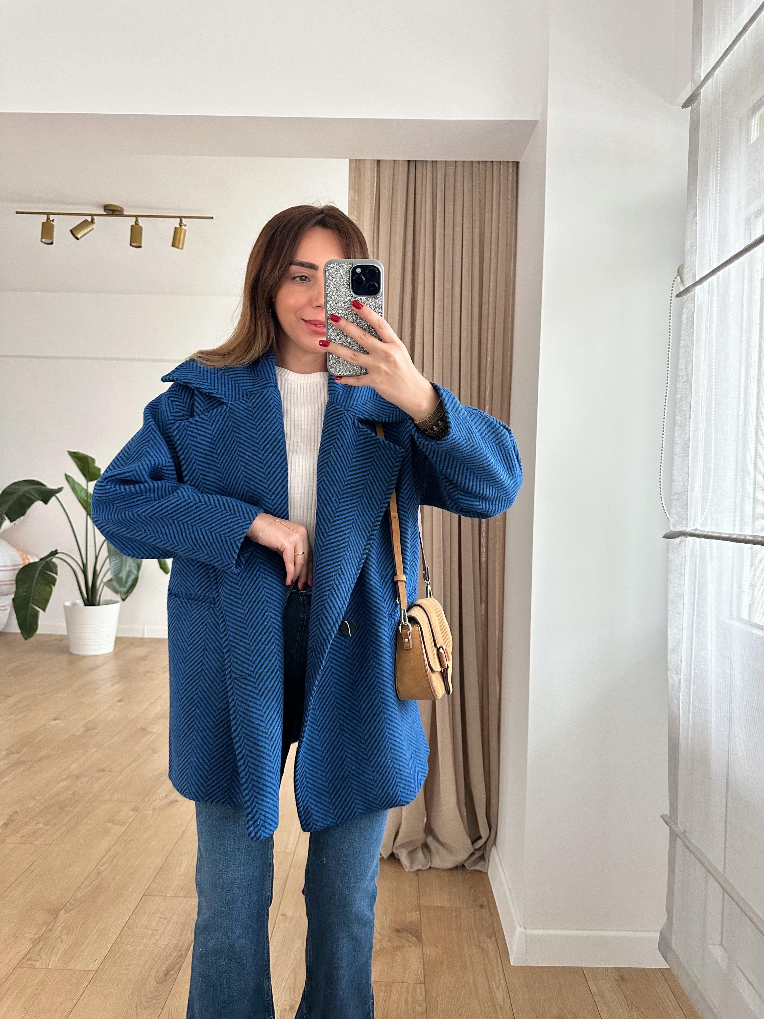 MAVİ SİYAH KAZAYAĞI ASTARLI OVERSIZE KABAN