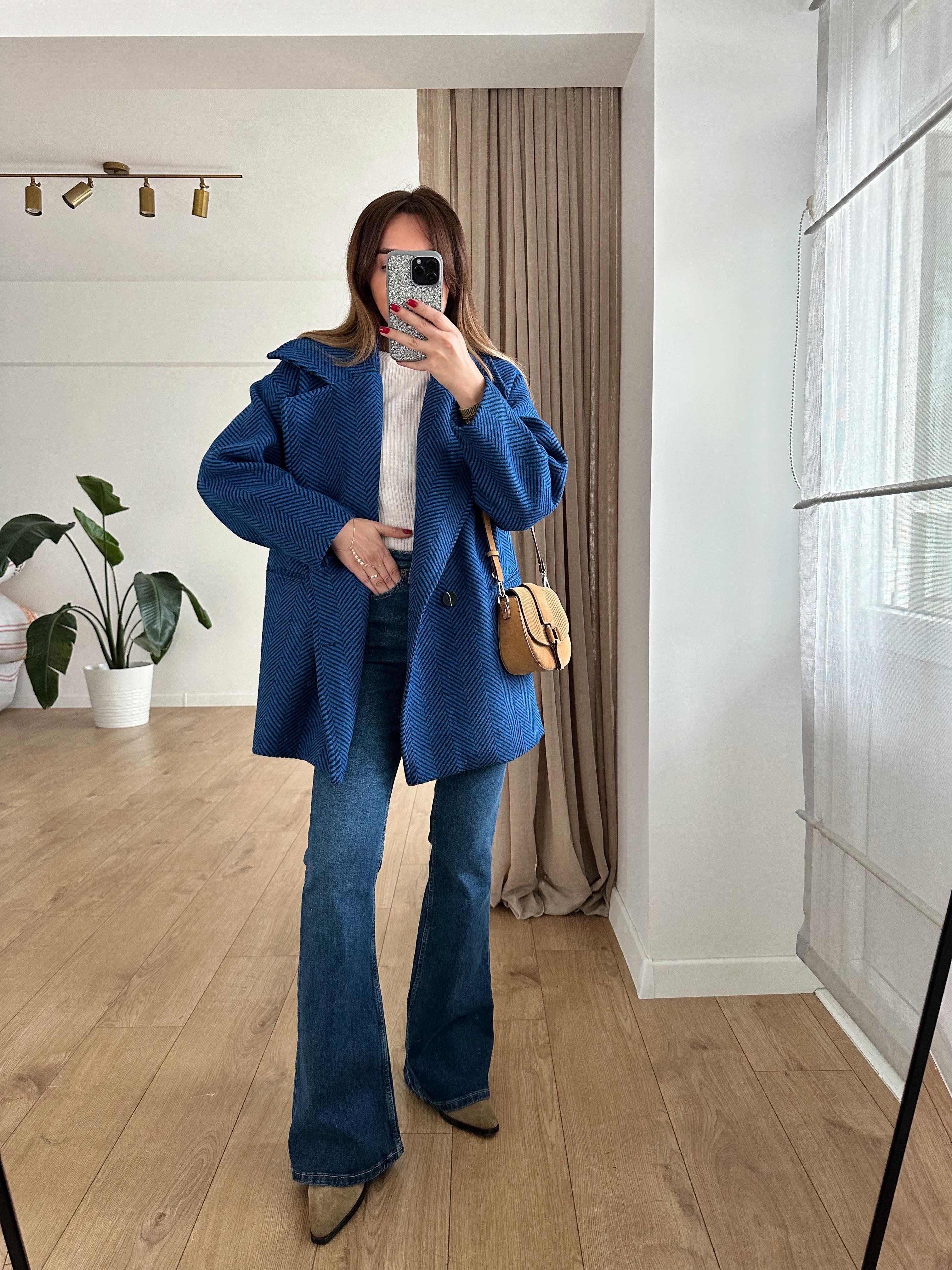 MAVİ SİYAH KAZAYAĞI ASTARLI OVERSIZE KABAN