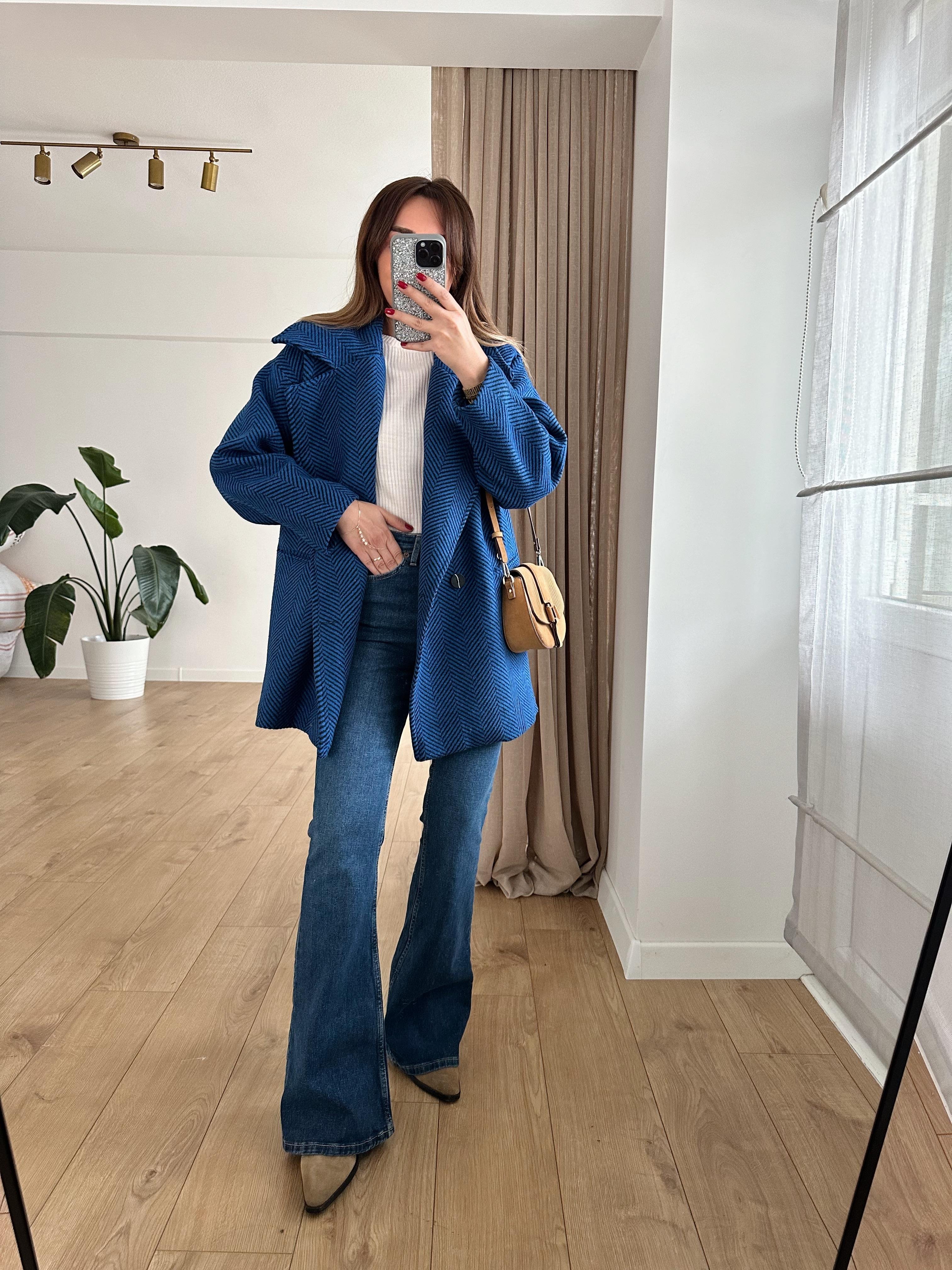 MAVİ SİYAH KAZAYAĞI ASTARLI OVERSIZE KABAN