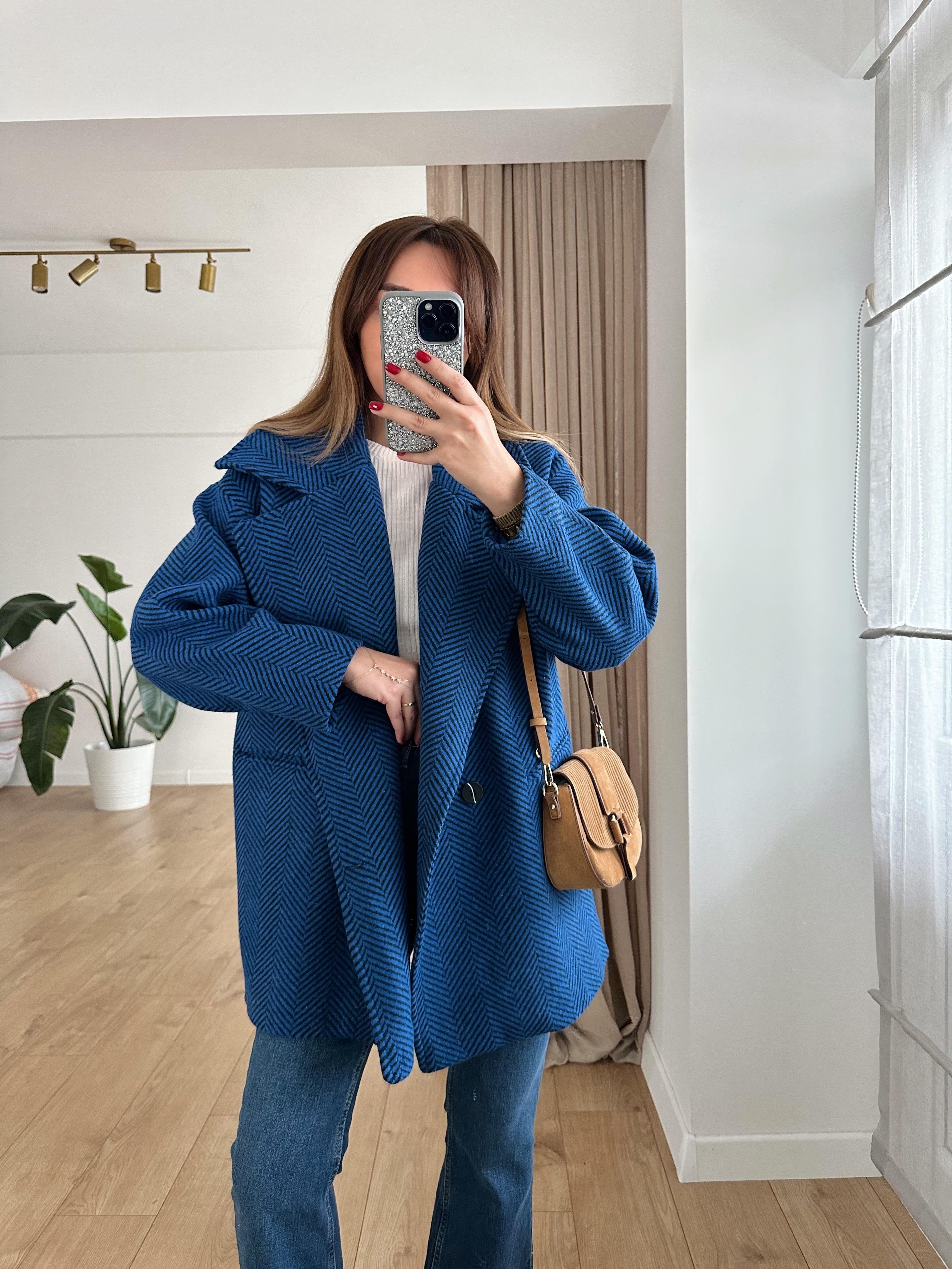 MAVİ SİYAH KAZAYAĞI ASTARLI OVERSIZE KABAN