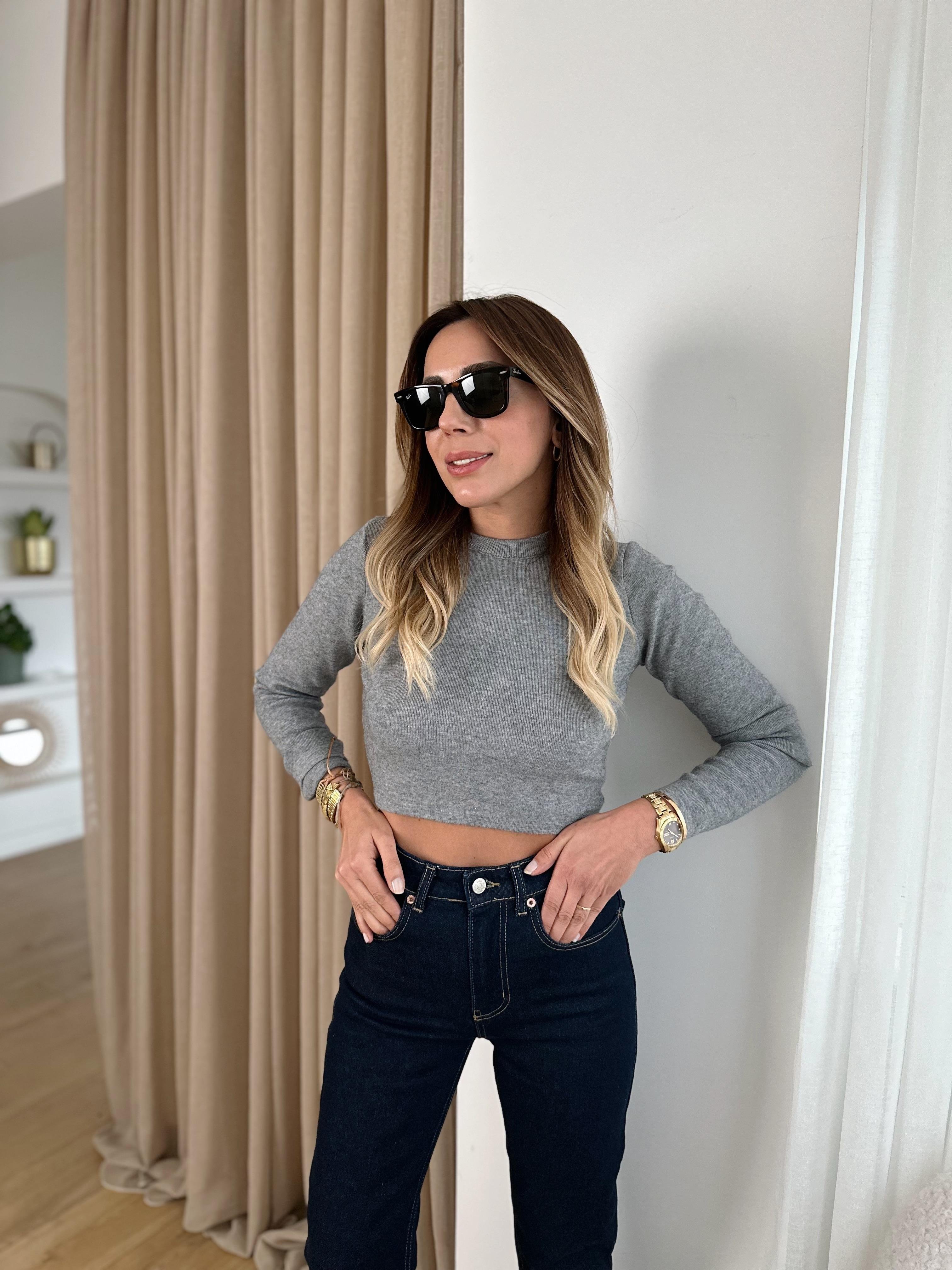 MD BİSİKLET YAKA KREM CROP TRİKO