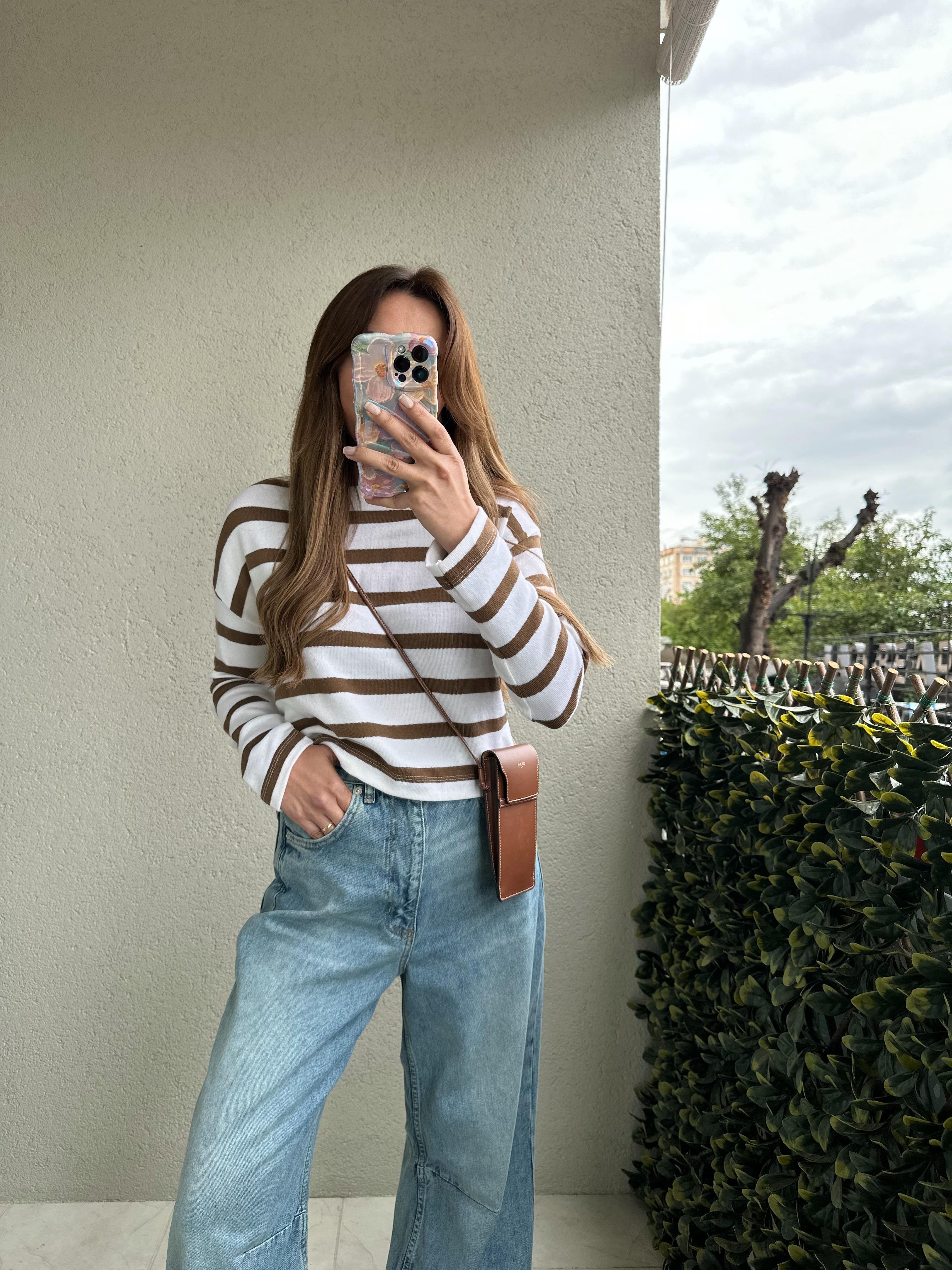 MD MUADİL KAHVE ÇİZGİLİ ÖRME SWEAT