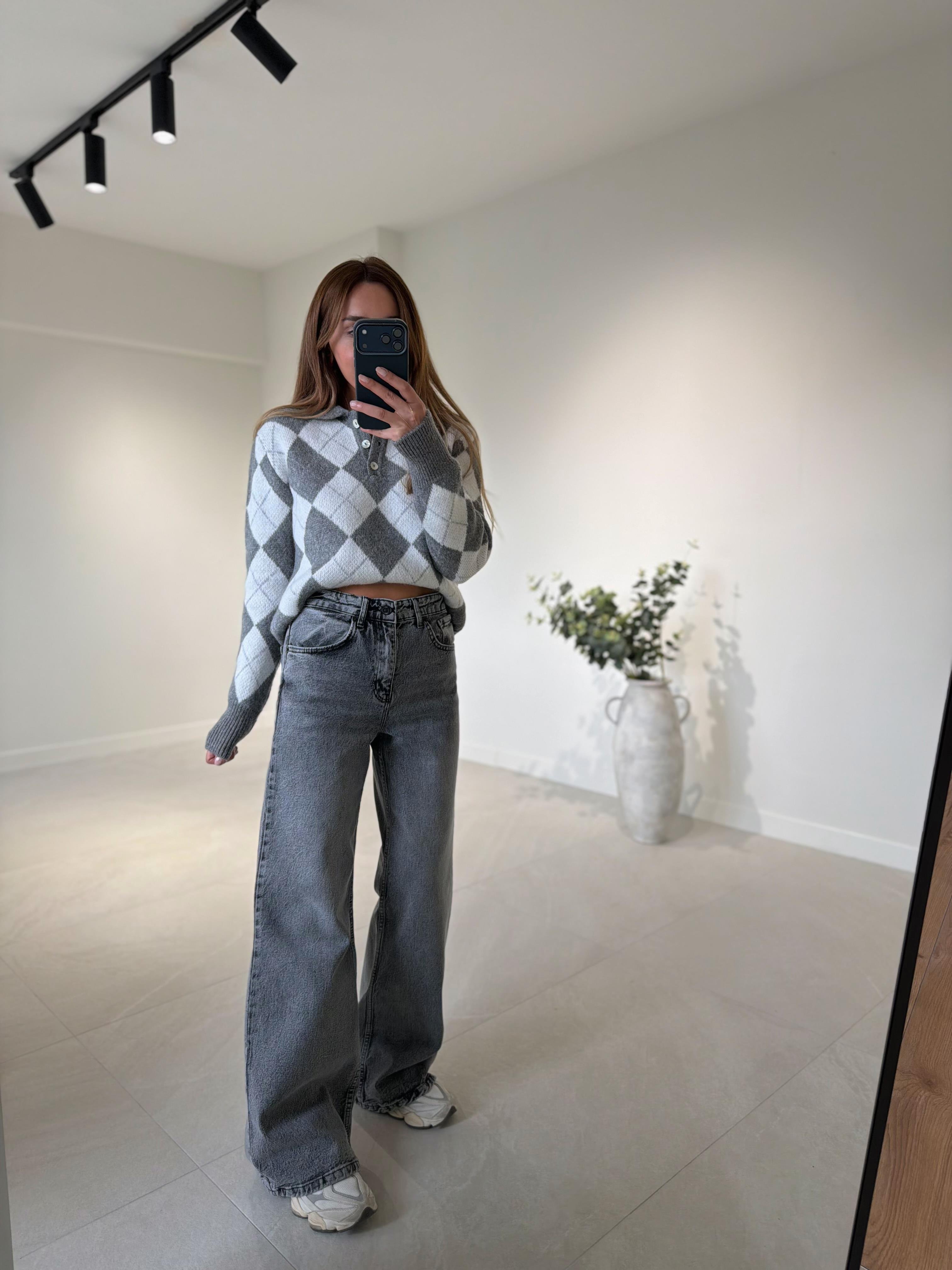 MD Muadil Koyu Gri Wide Leg Jean